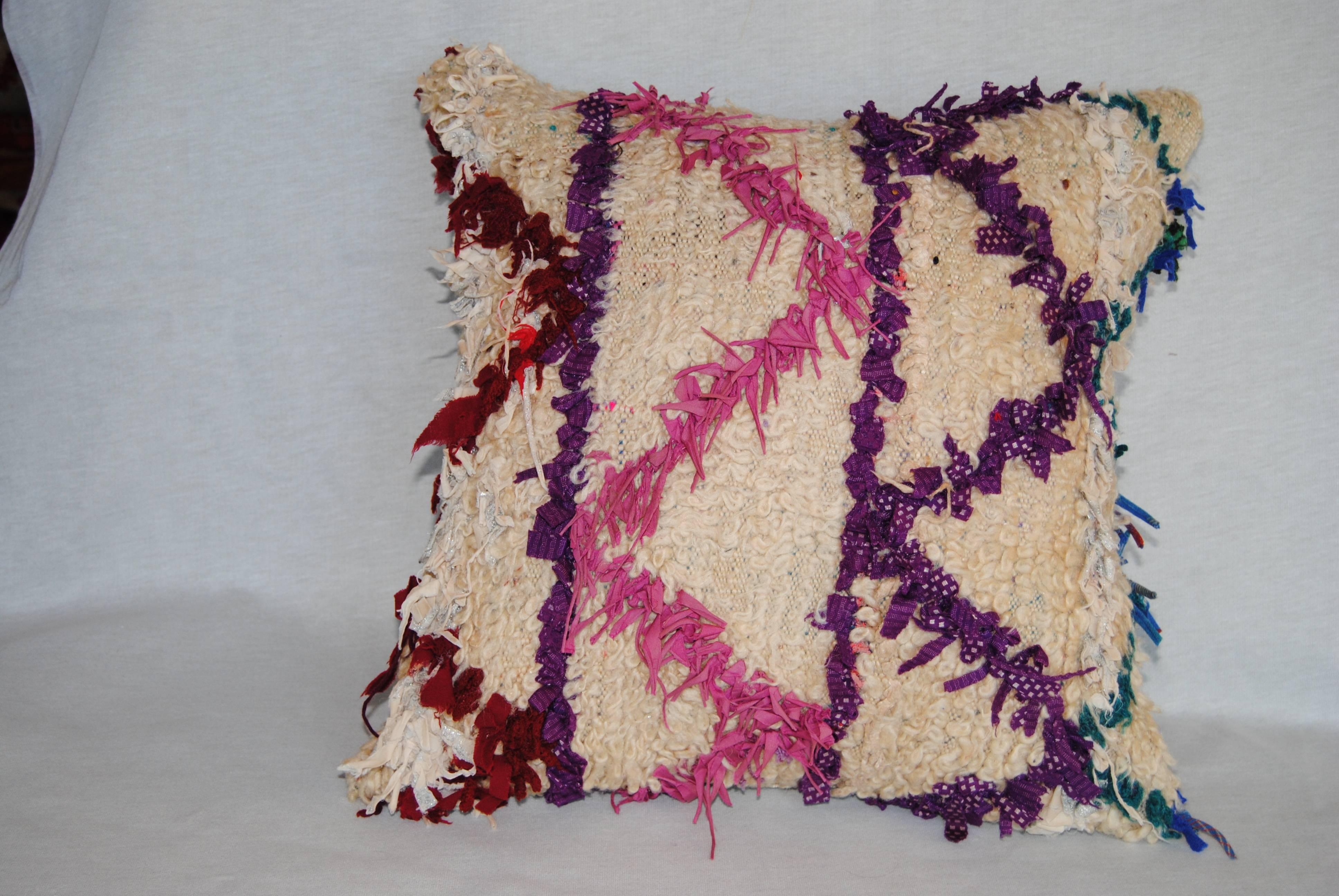 20th Century Custom Pillow Cut from a Vintage Moroccan Hand Loomed Wool Beni Ourain  Rug For Sale