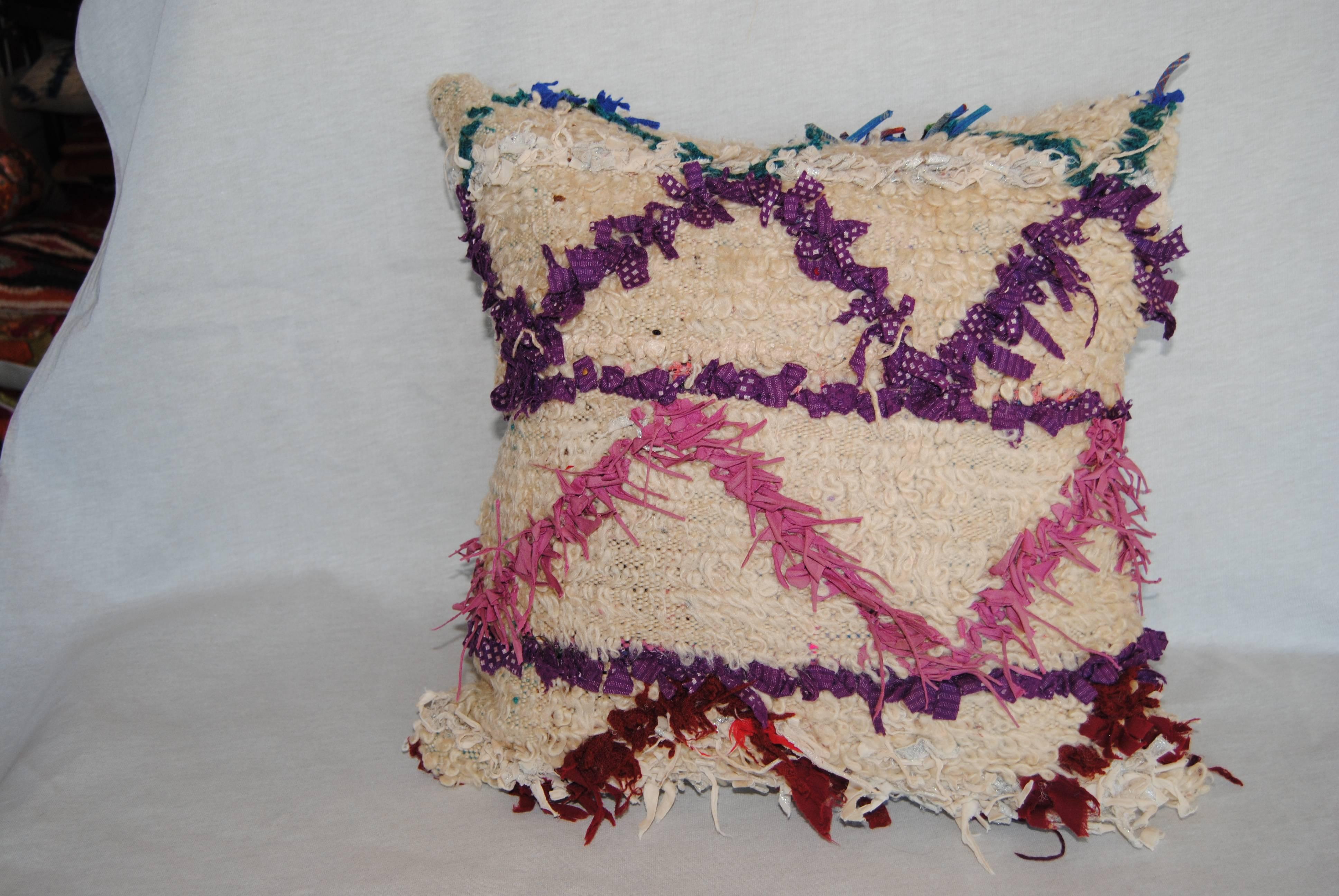 Custom Pillow Cut from a Vintage Moroccan Hand Loomed Wool Beni Ourain  Rug For Sale 2