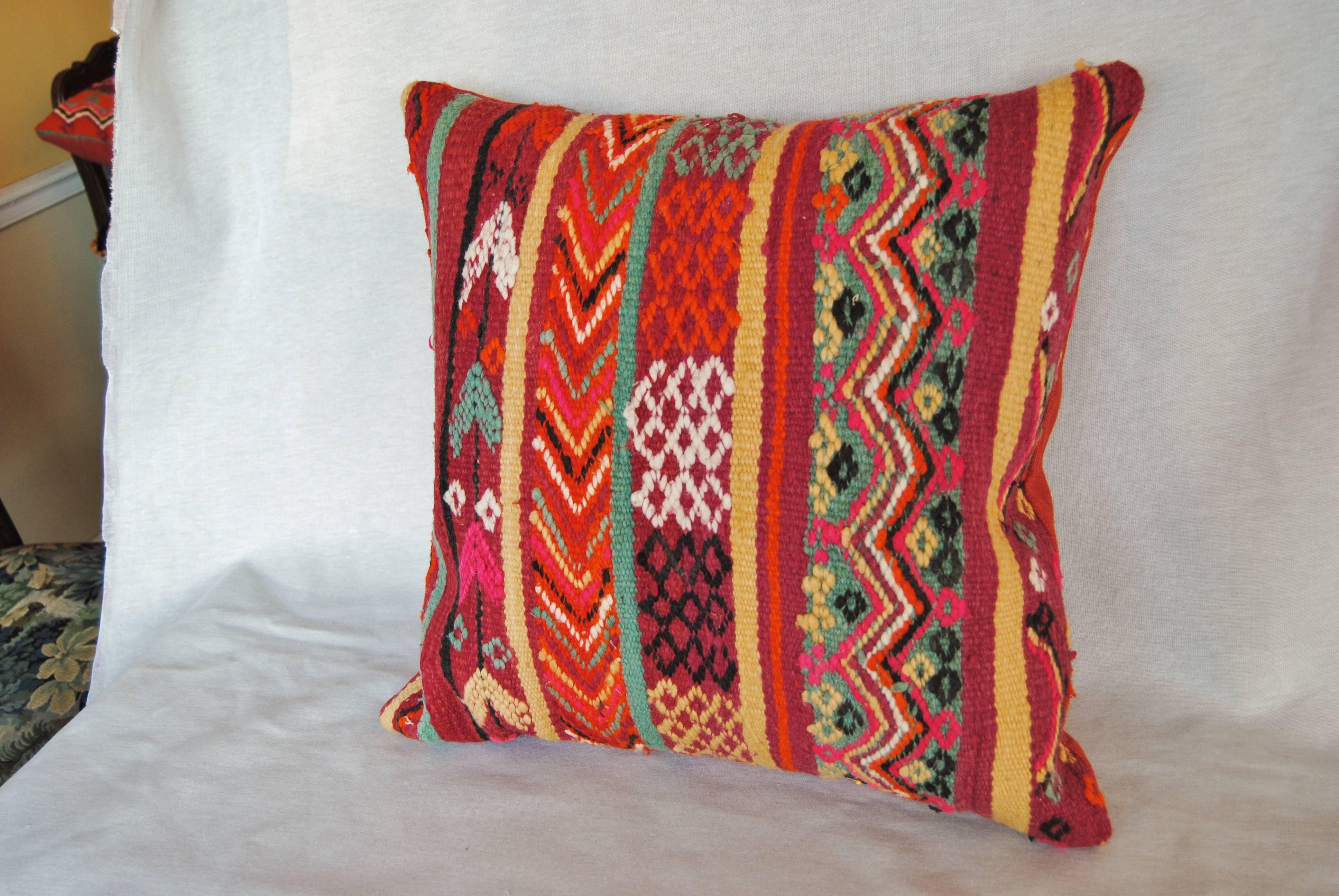 Custom Pillow Cut from a Vintage Moroccan Hand Loomed Wool Rug, Atlas Mountains For Sale 2