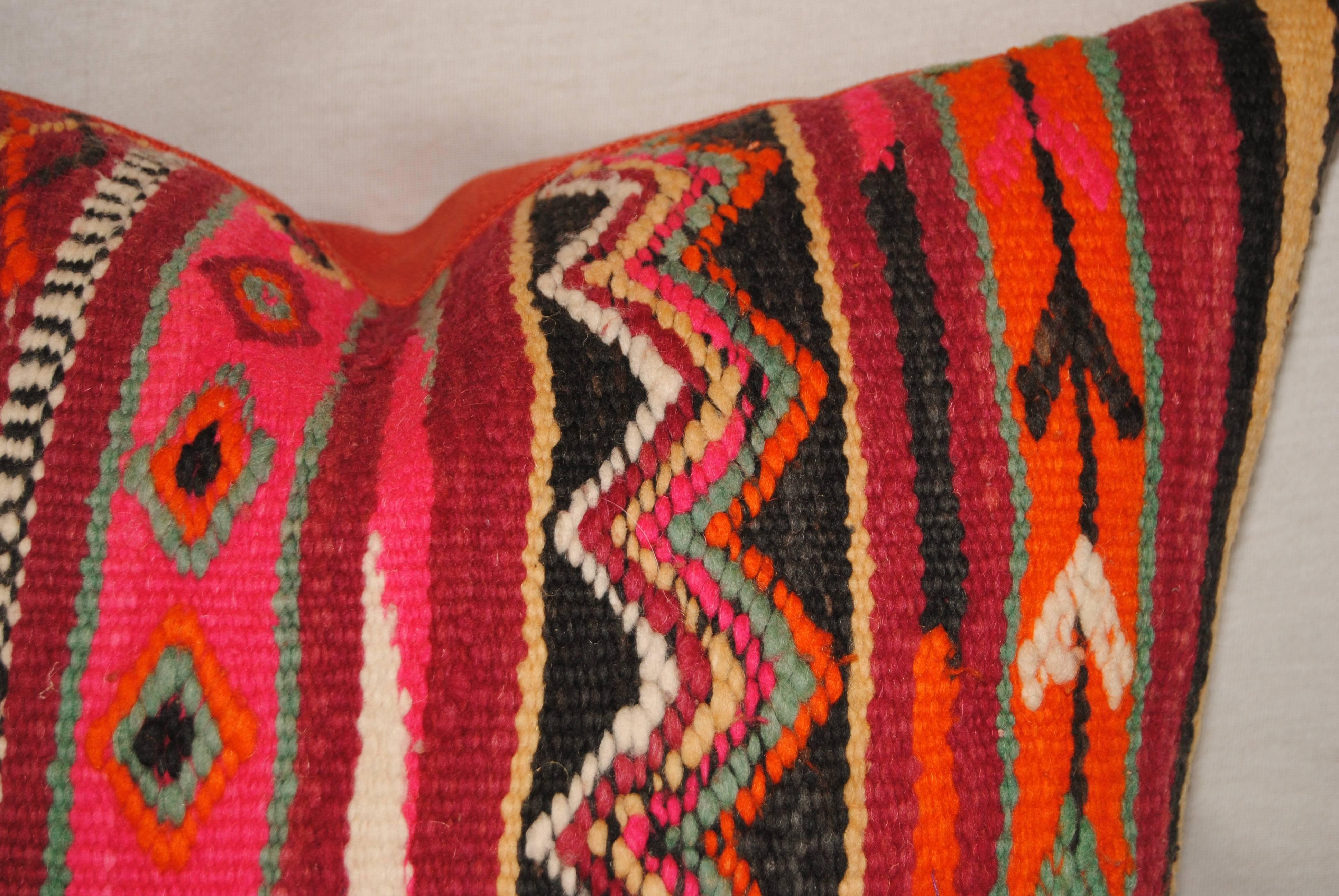 Custom Pillow Cut from a Vintage Morocca  Hand Loomed Wool  Rug, Atlas Mountains In Excellent Condition For Sale In Glen Ellyn, IL