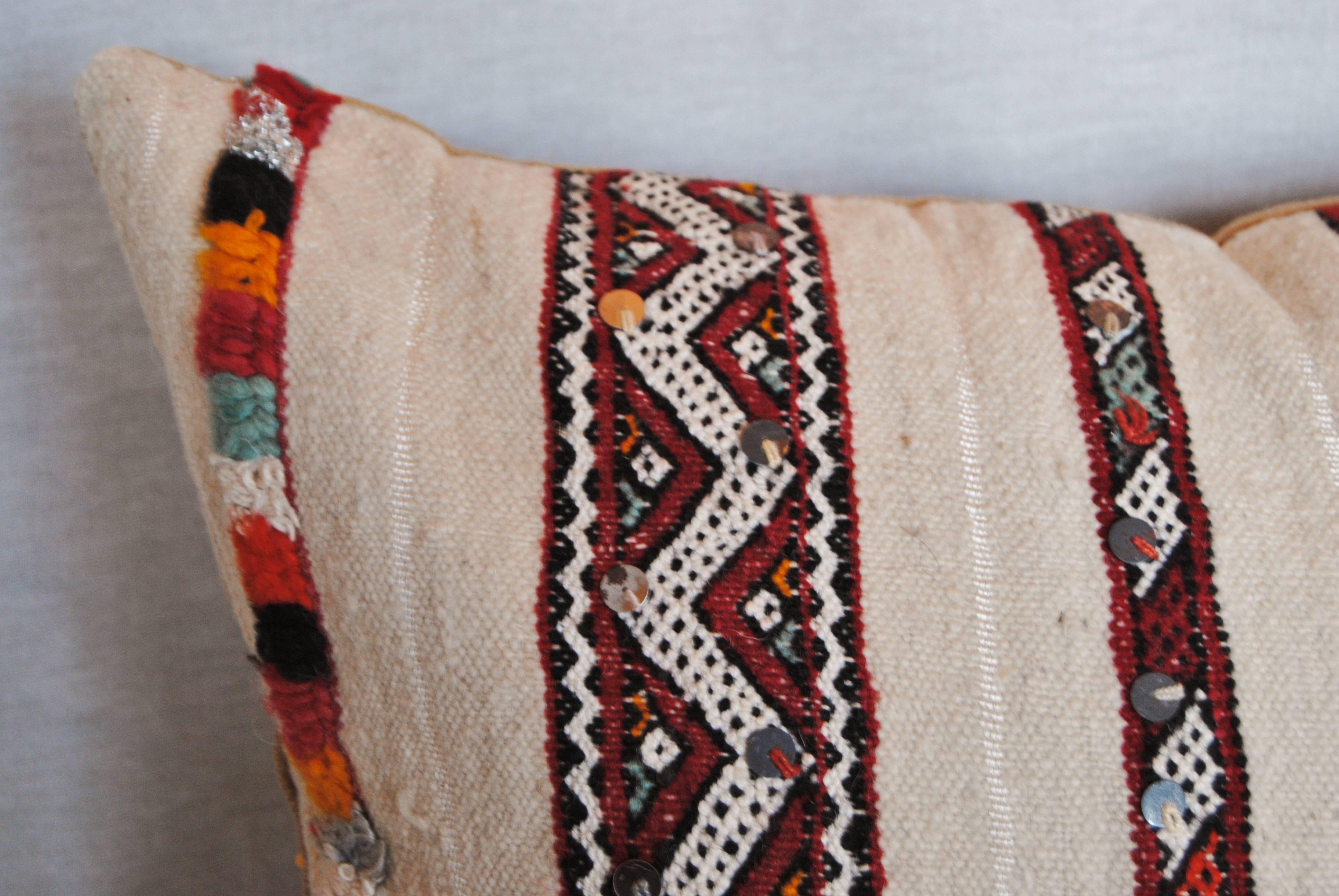 Moroccan Hand-Loomed Wool Custom Pillow with Sequins and Tufting In Excellent Condition For Sale In Glen Ellyn, IL