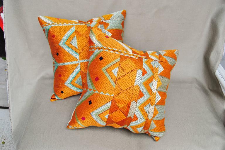 Silk Embroidered Phulkari Bagh Custom Pillow, Punjab, India For Sale at ...