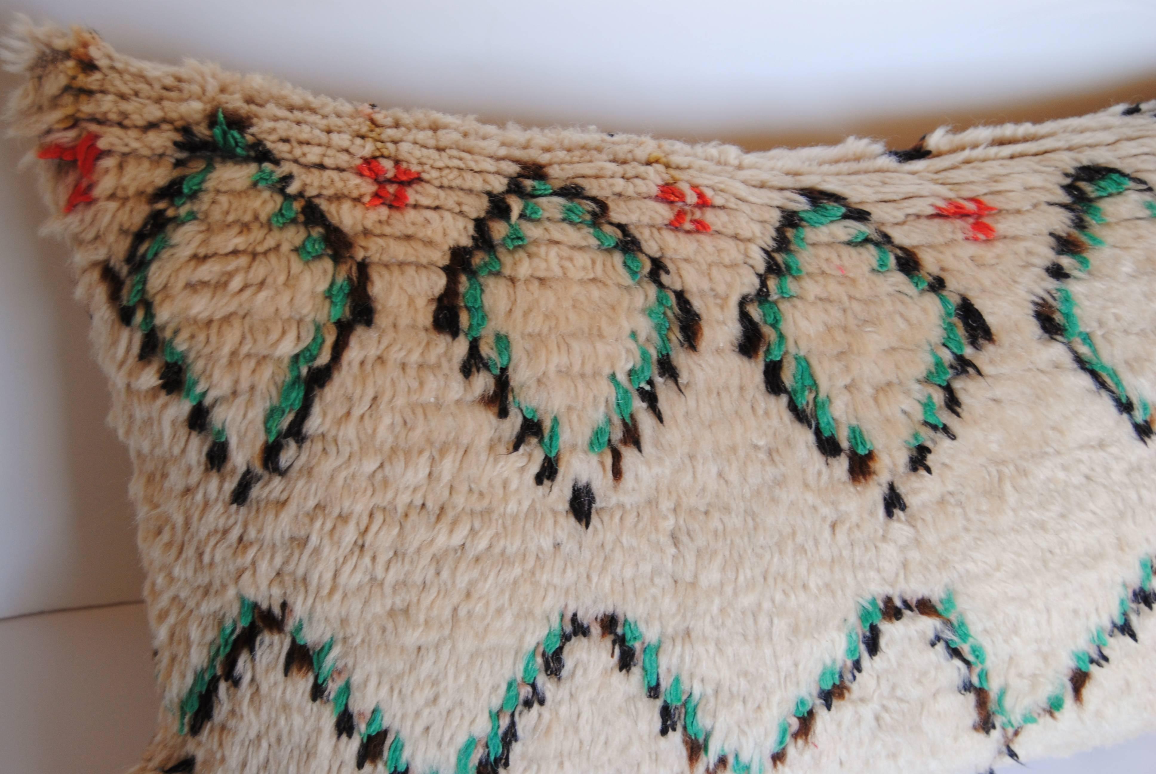 20th Century Custom Pillow Cut from a Vintage Moroccan Hand Loomed Wool Azilal Rug