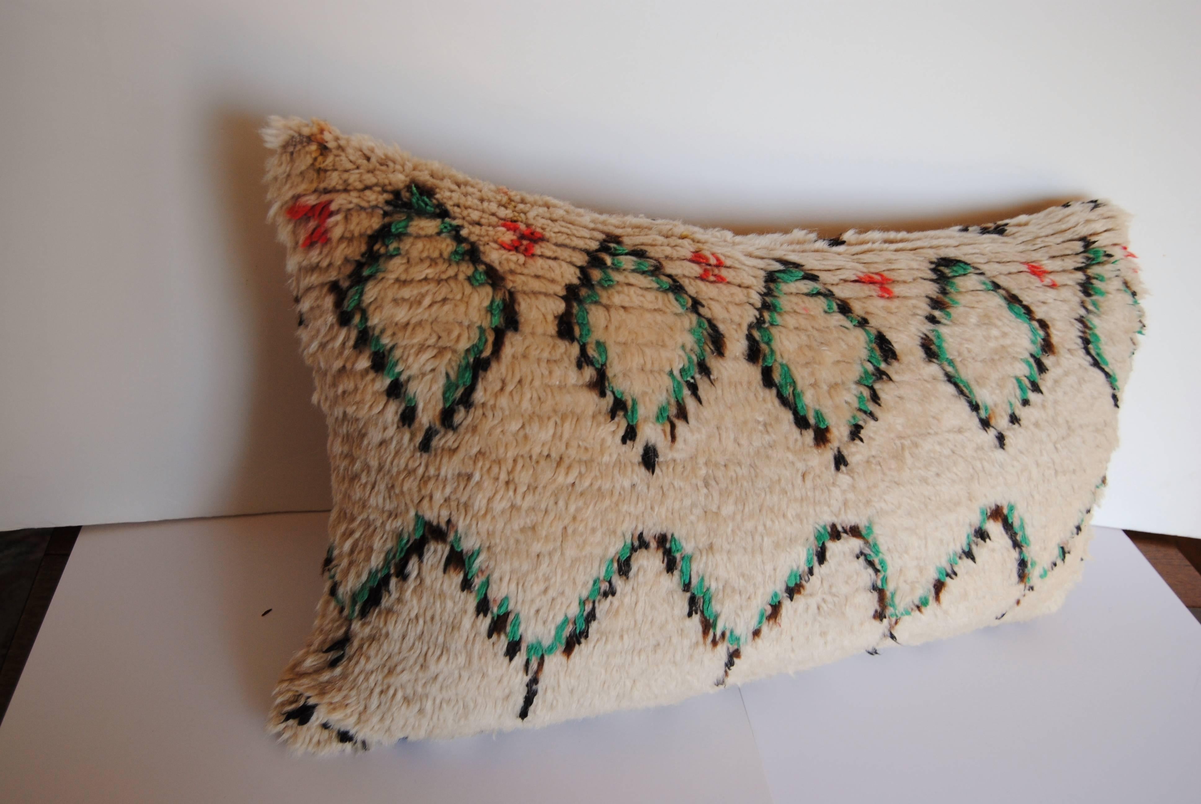 Custom Pillow Cut from a Vintage Moroccan Hand Loomed Wool Azilal Rug 1