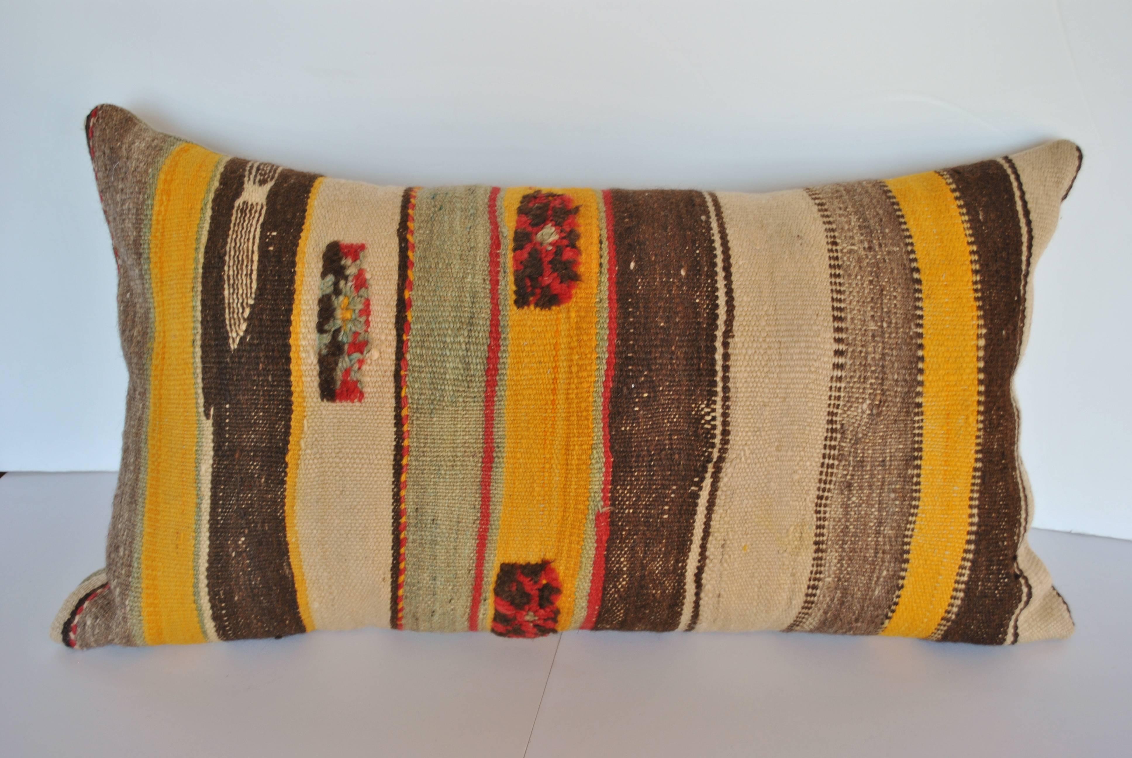 Custom Pillow Cut from a Vintage Hand Loomed Wool Moroccan Berber Rug In Excellent Condition In Glen Ellyn, IL