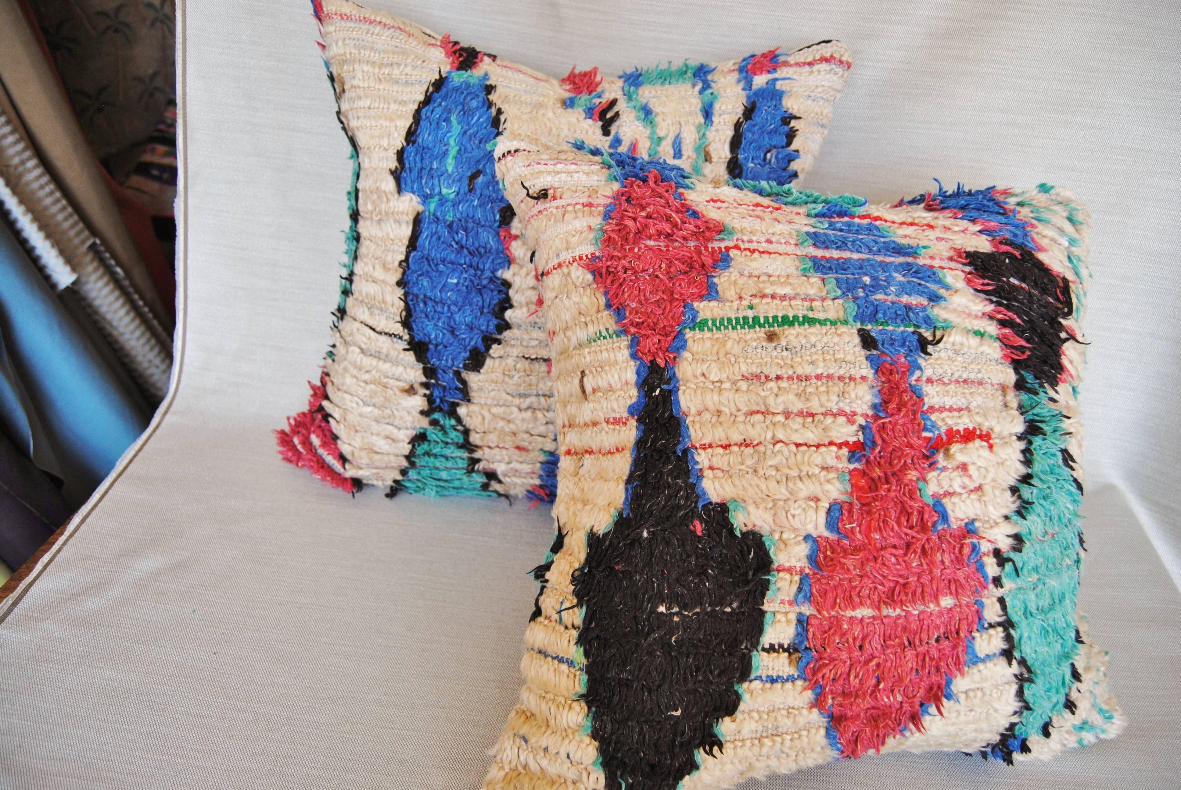 Custom Pillow Cut from a Vintage Hand Loomed Wool Azilal Moroccan Rug 1