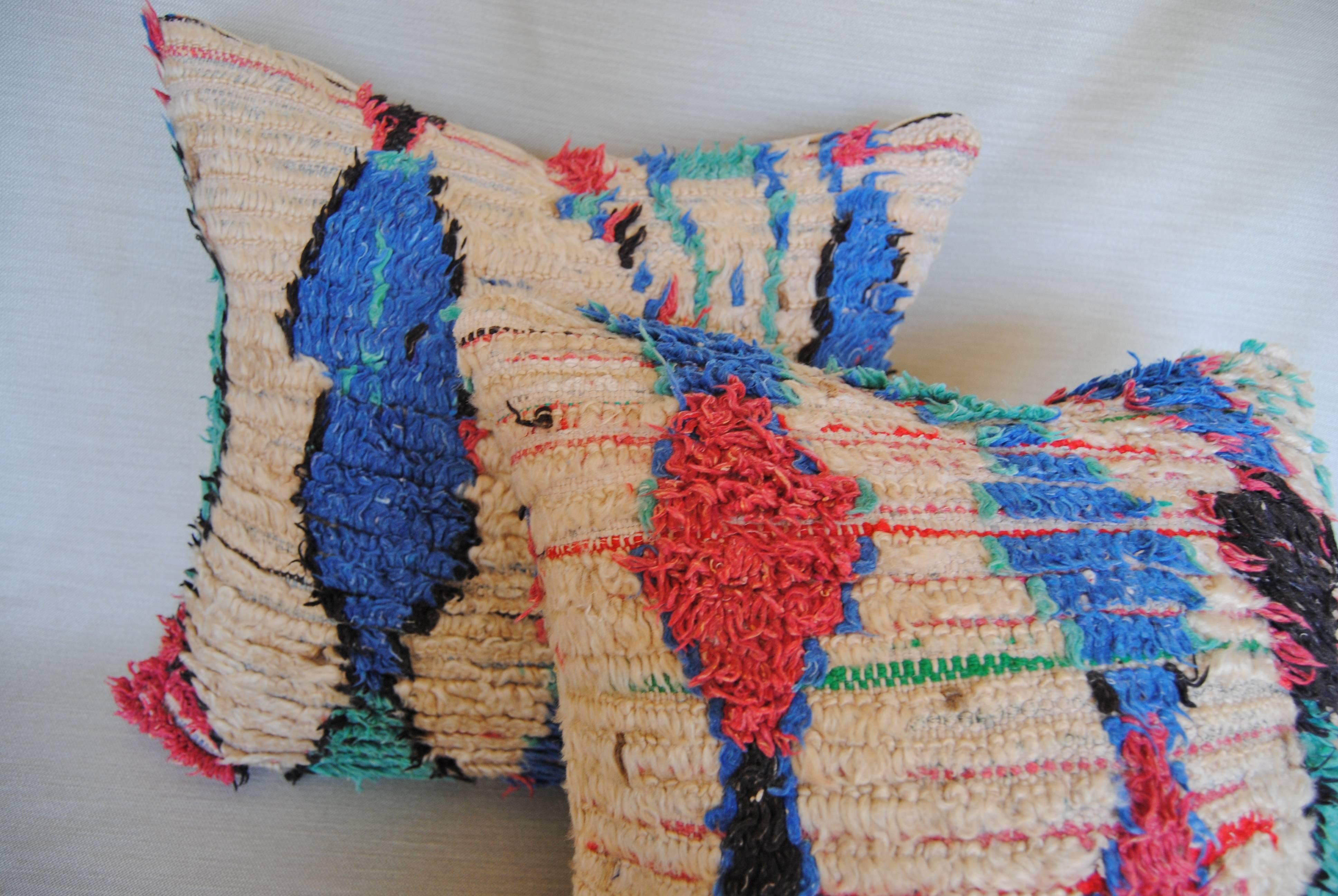 Custom Pillow Cut from a Vintage Hand Loomed Wool Azilal Moroccan Rug 2