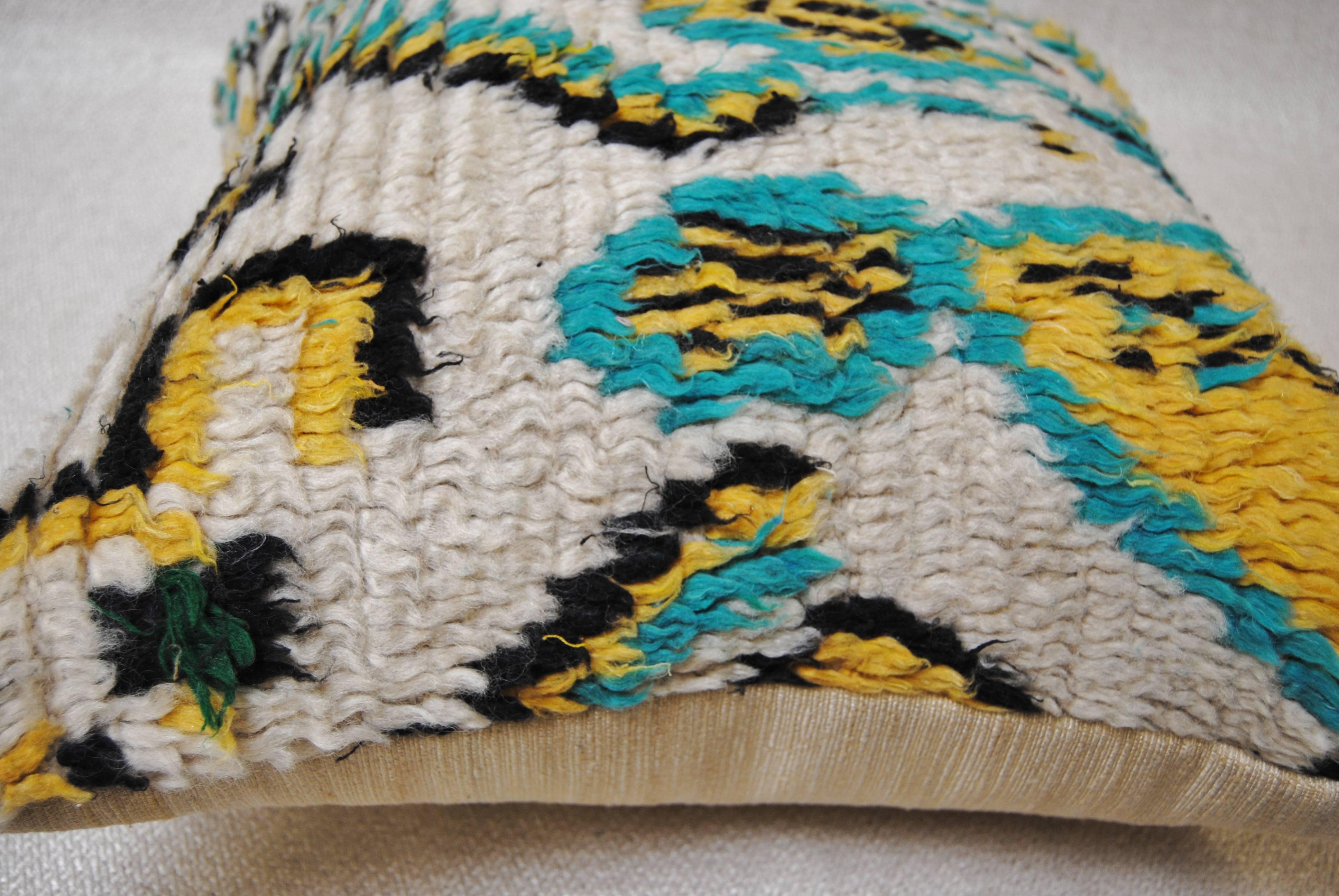 Custom Pillow Cut from a Vintage Hand Loomed Wool Azilal Moroccan Rug In Good Condition For Sale In Glen Ellyn, IL