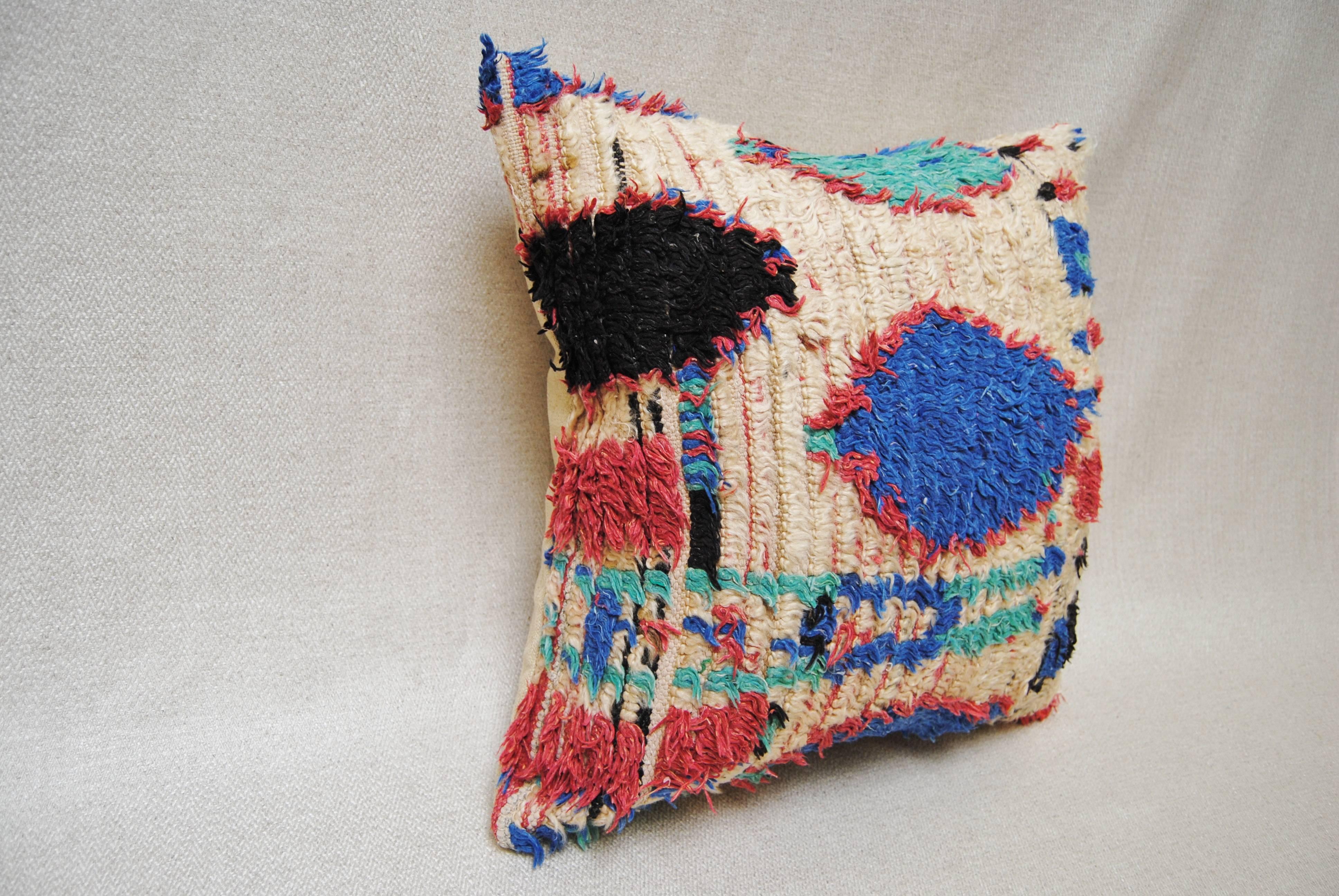 Custom Pillow Cut from a Vintage Hand Loomed Azilal Moroccan Rug In Good Condition For Sale In Glen Ellyn, IL