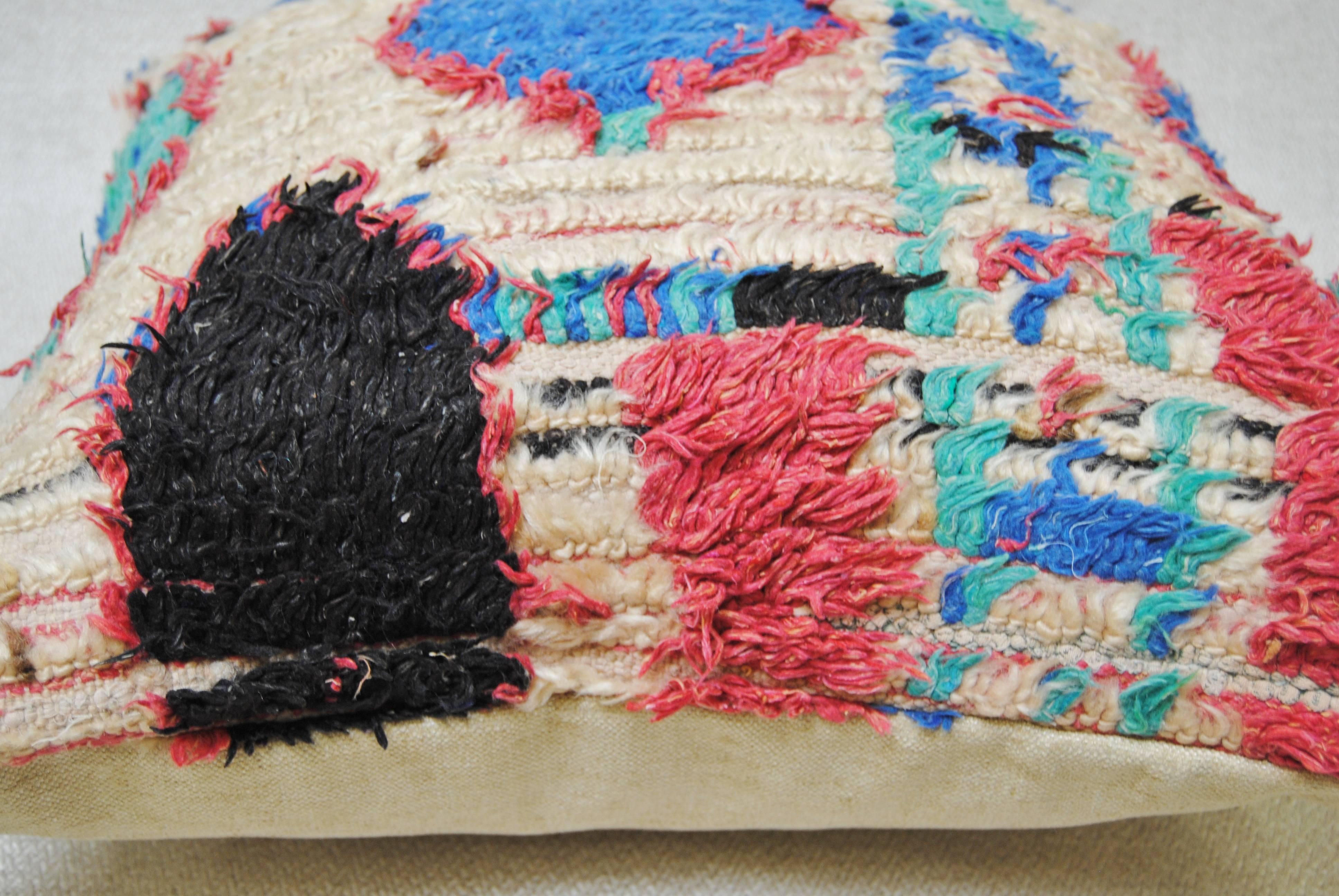 20th Century Custom Pillow Cut from a Vintage Hand Loomed Azilal Moroccan Rug For Sale