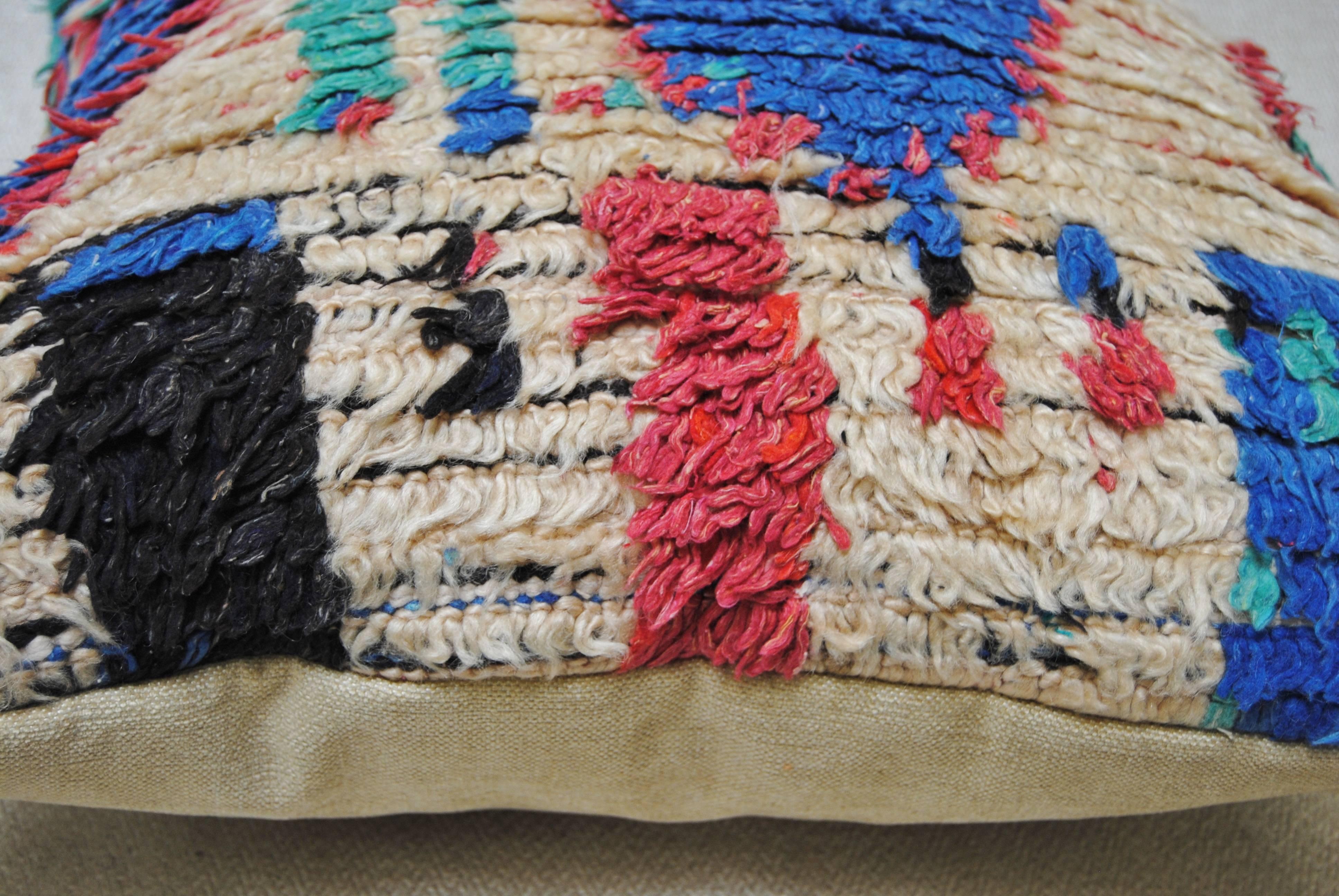 Wool Custom Pillow Cut from a Vintage Hand Loomed Azilal Moroccan Rug For Sale