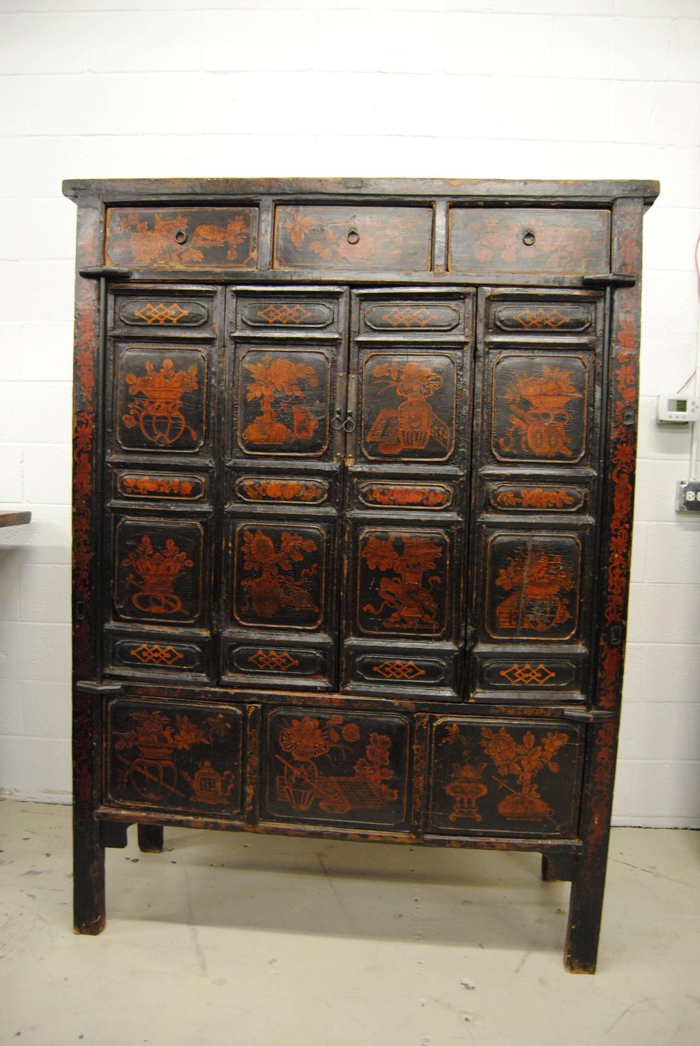 Antique Large Chinese Armoire with Original Lacquer, Shanxi Province