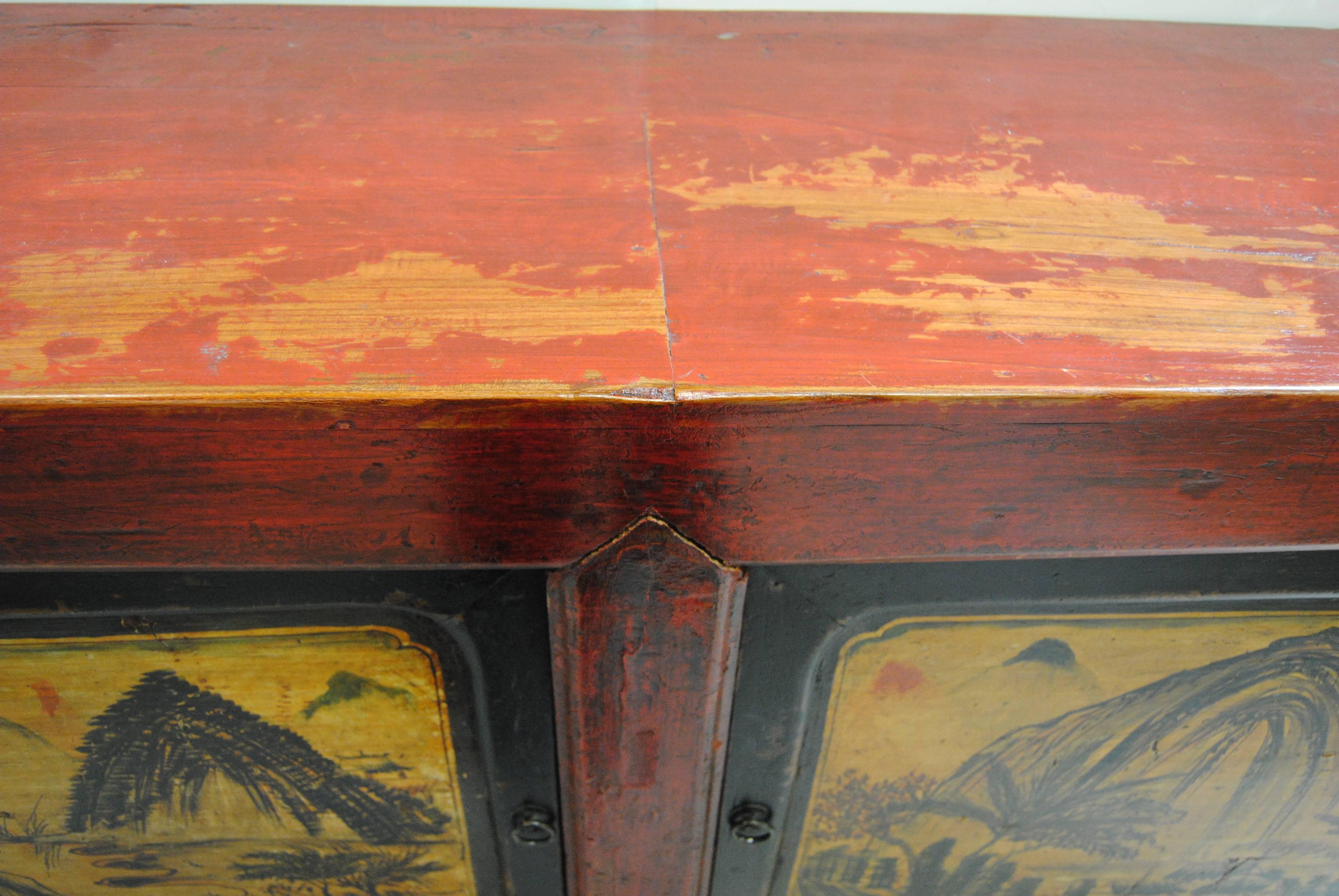 20th Century Antique Western Chinese Cabinet with All Original Artwork