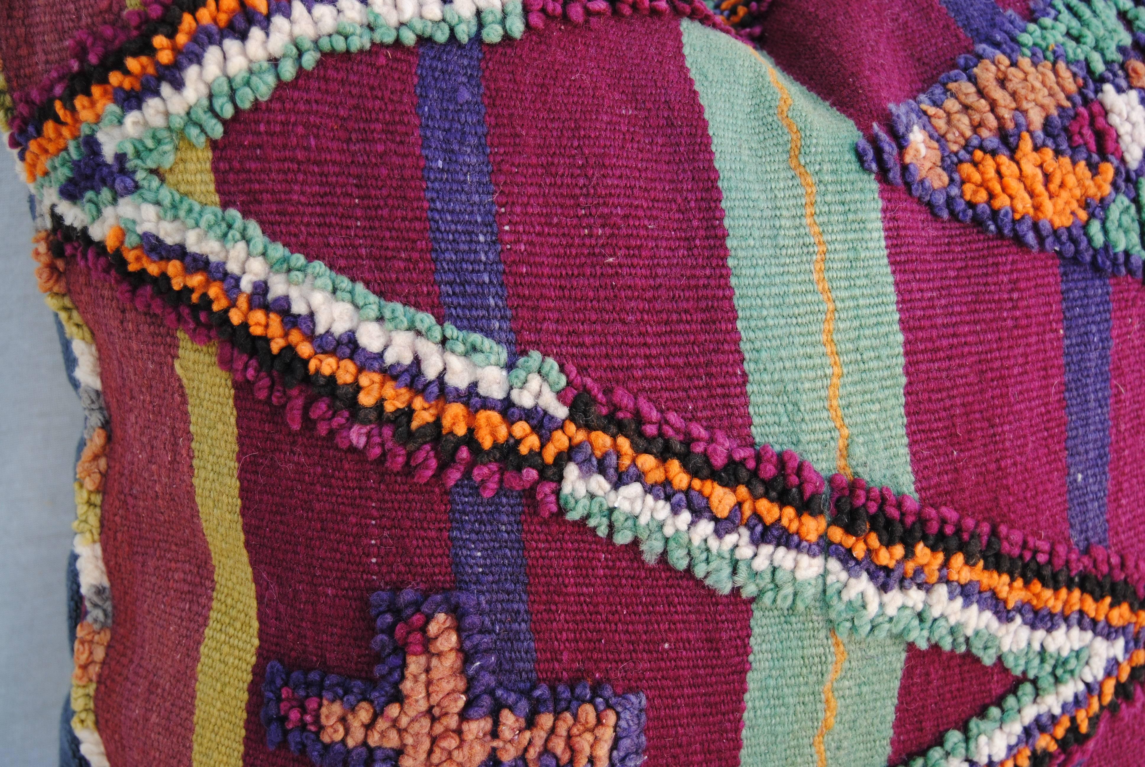 20th Century Custom Pillow Cut from a Vintage Moroccan Hand-Loomed Wool Berber Rug For Sale