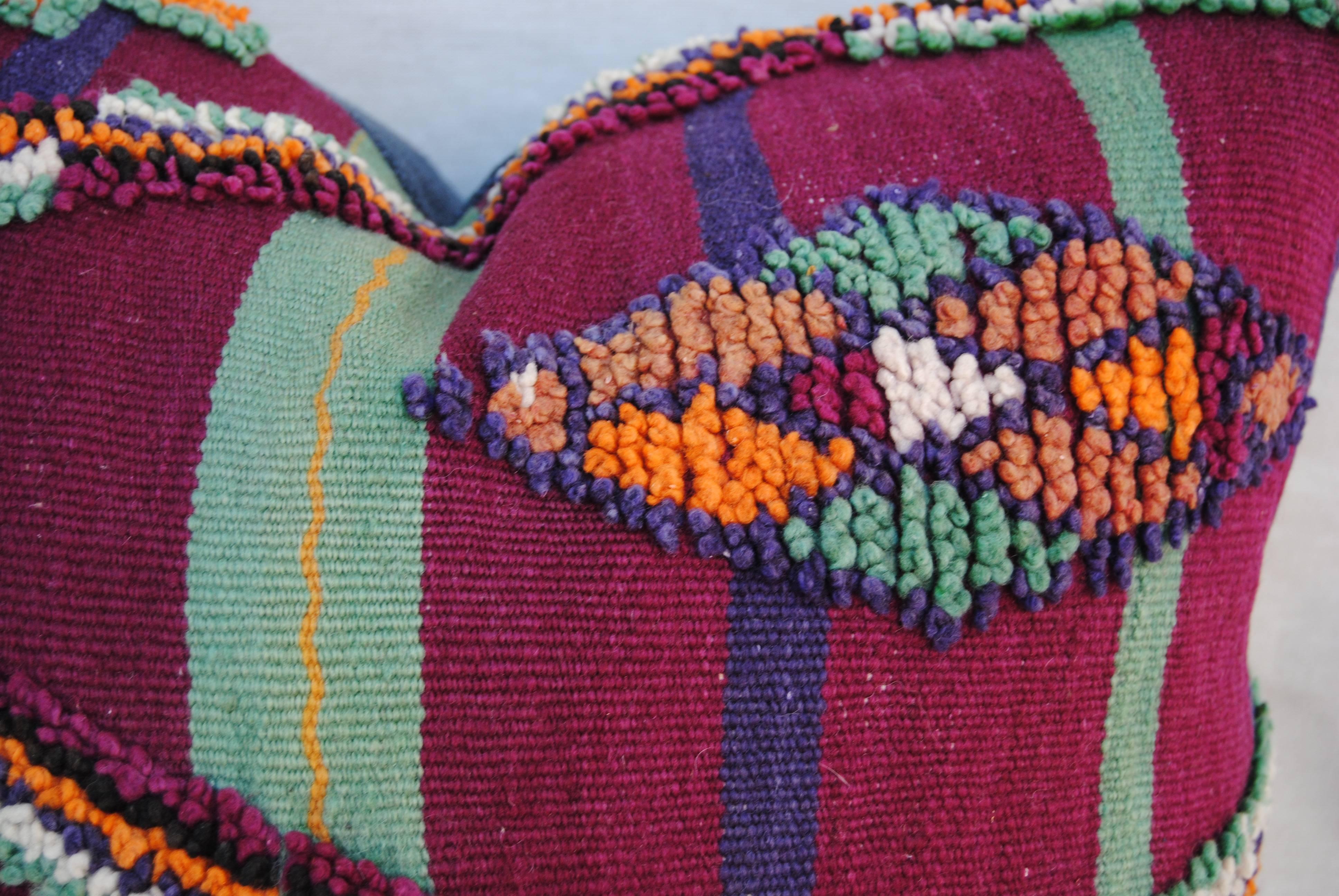 Custom Pillow Cut from a Vintage Moroccan Hand-Loomed Wool Berber Rug For Sale 1