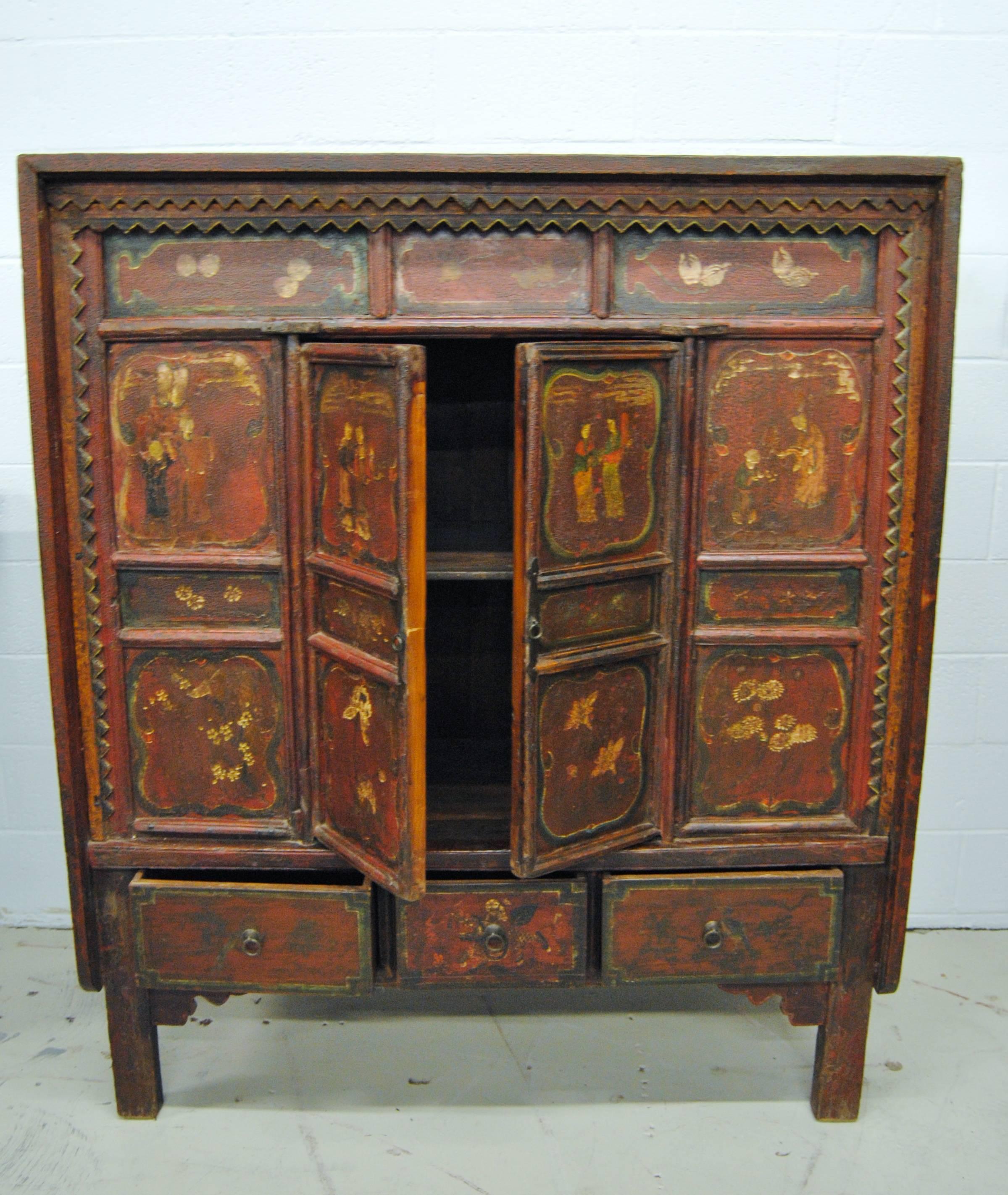 Wood Antique Chinese Elmwood Armoire, Shanxi Province, 19th Century For Sale