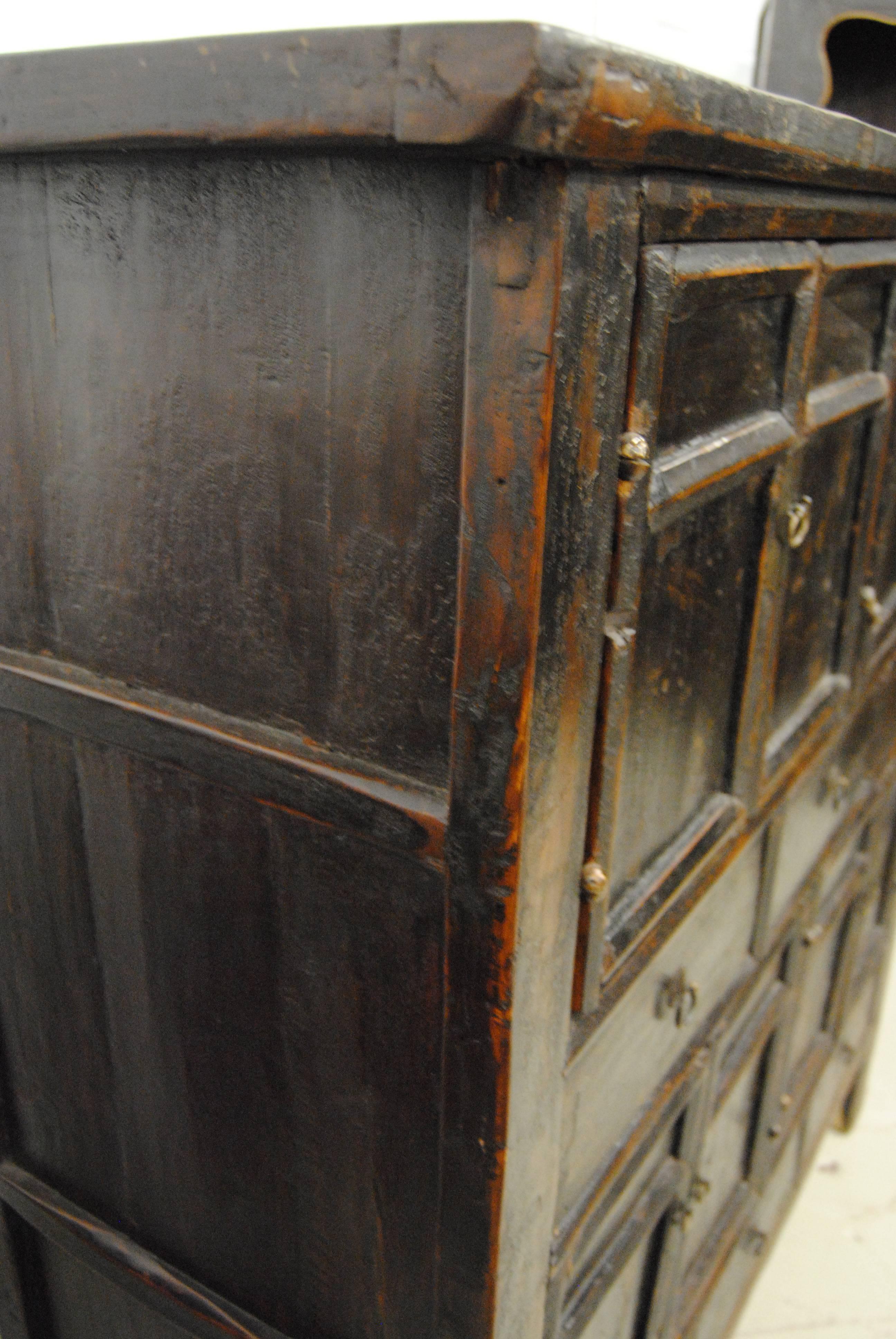 Wood 18th Century Chinese Black Elmwood Armoire, Shanxi Province For Sale