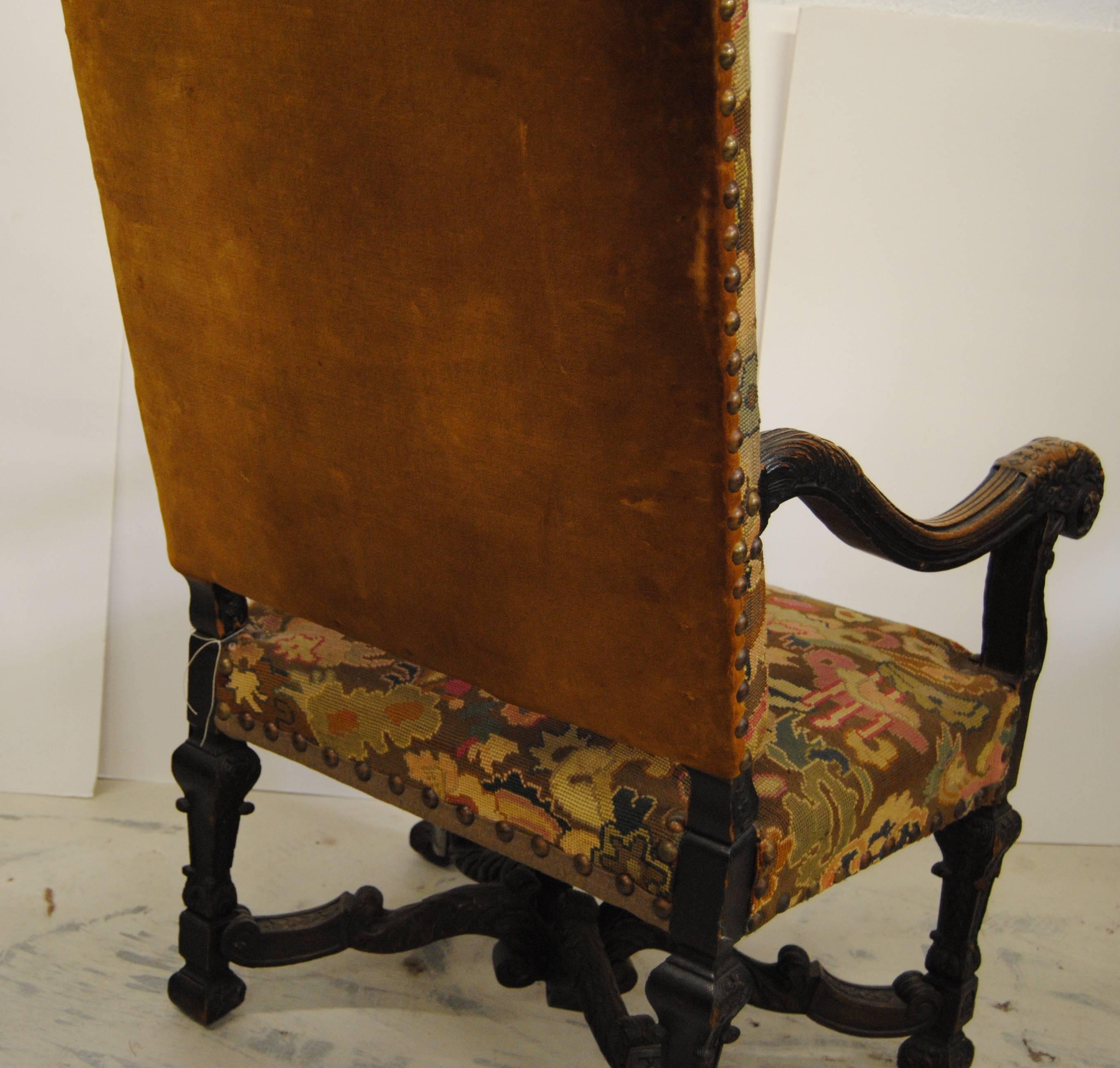 Antique French Chair with Original Needlepoint Upholstery In Excellent Condition For Sale In Glen Ellyn, IL