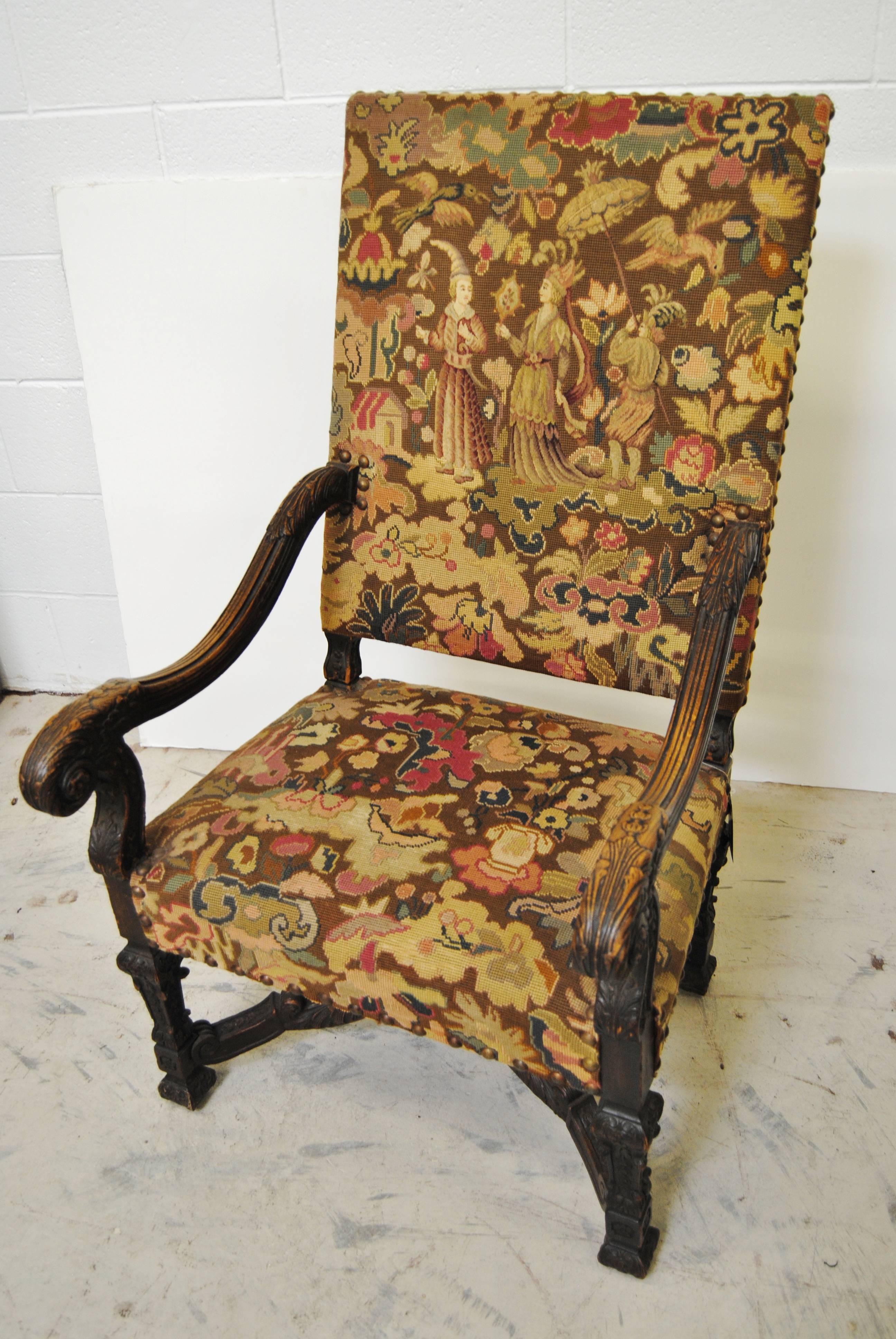19th Century Antique French Chair with Original Needlepoint Upholstery For Sale