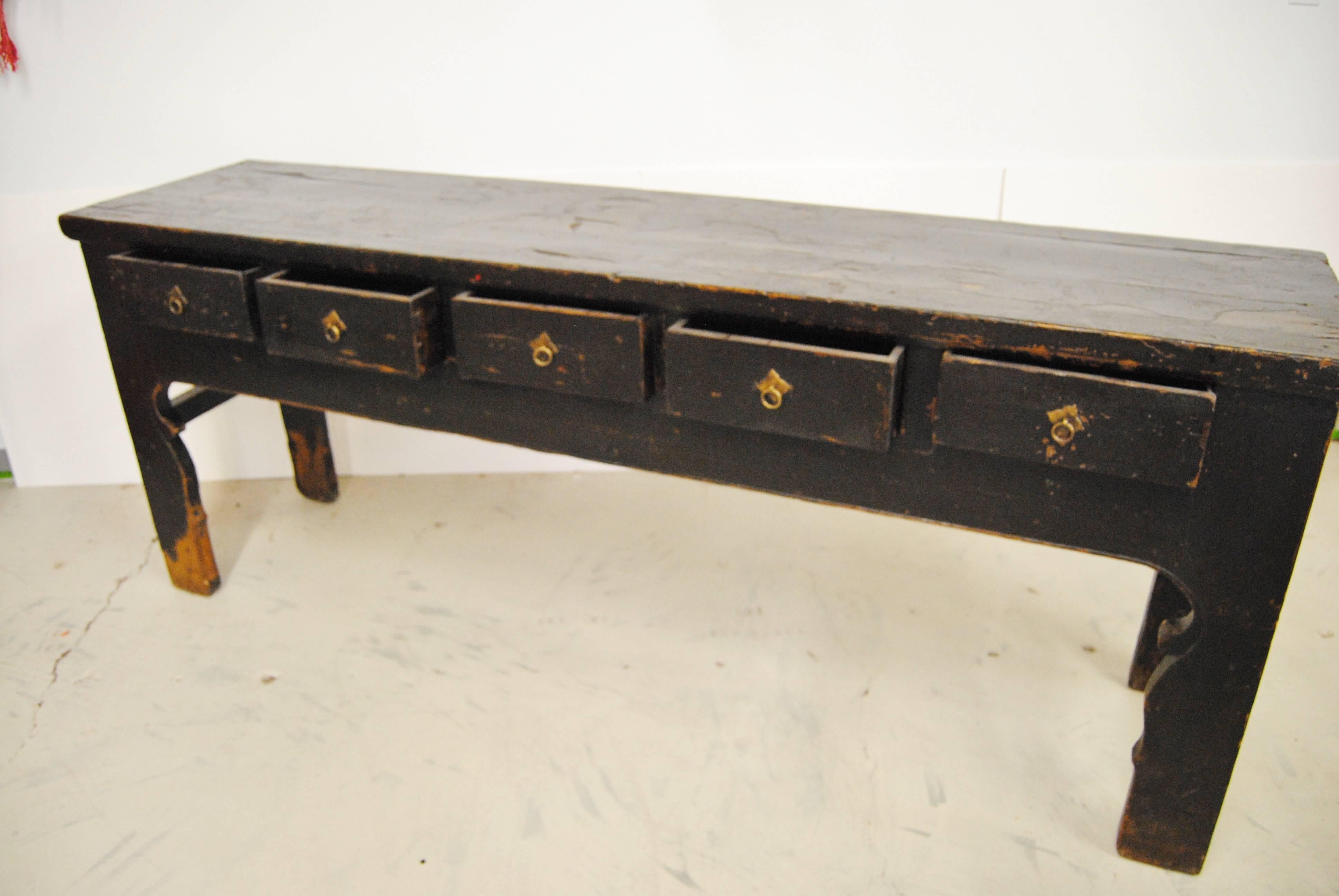 Wood Antique Chinese Five Drawer Sideboard, Shanxi Province For Sale