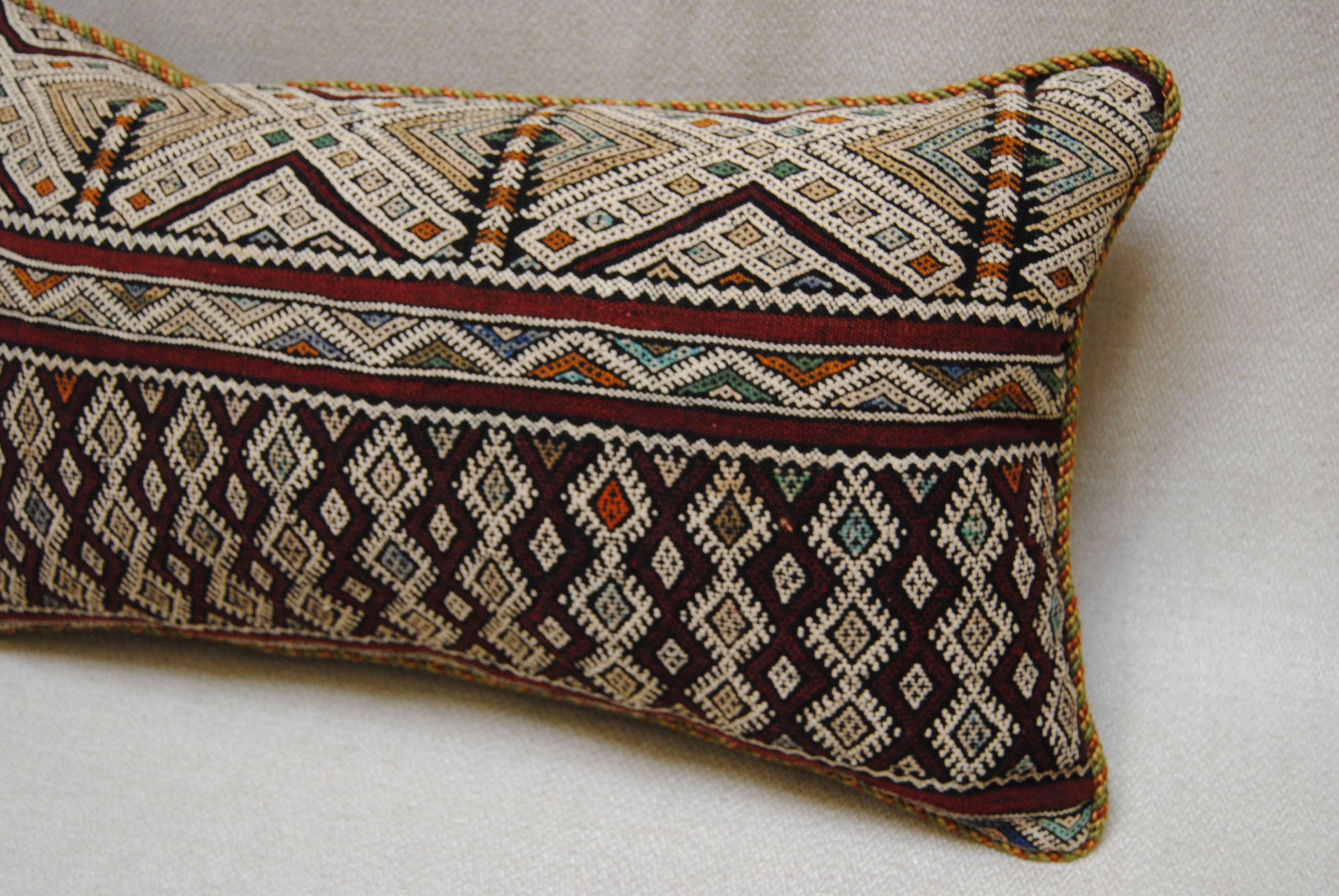 Custom Pillow Cut from a Hand-Loomed Wool Moroccan Rug, Atlas Mountains In Excellent Condition For Sale In Glen Ellyn, IL