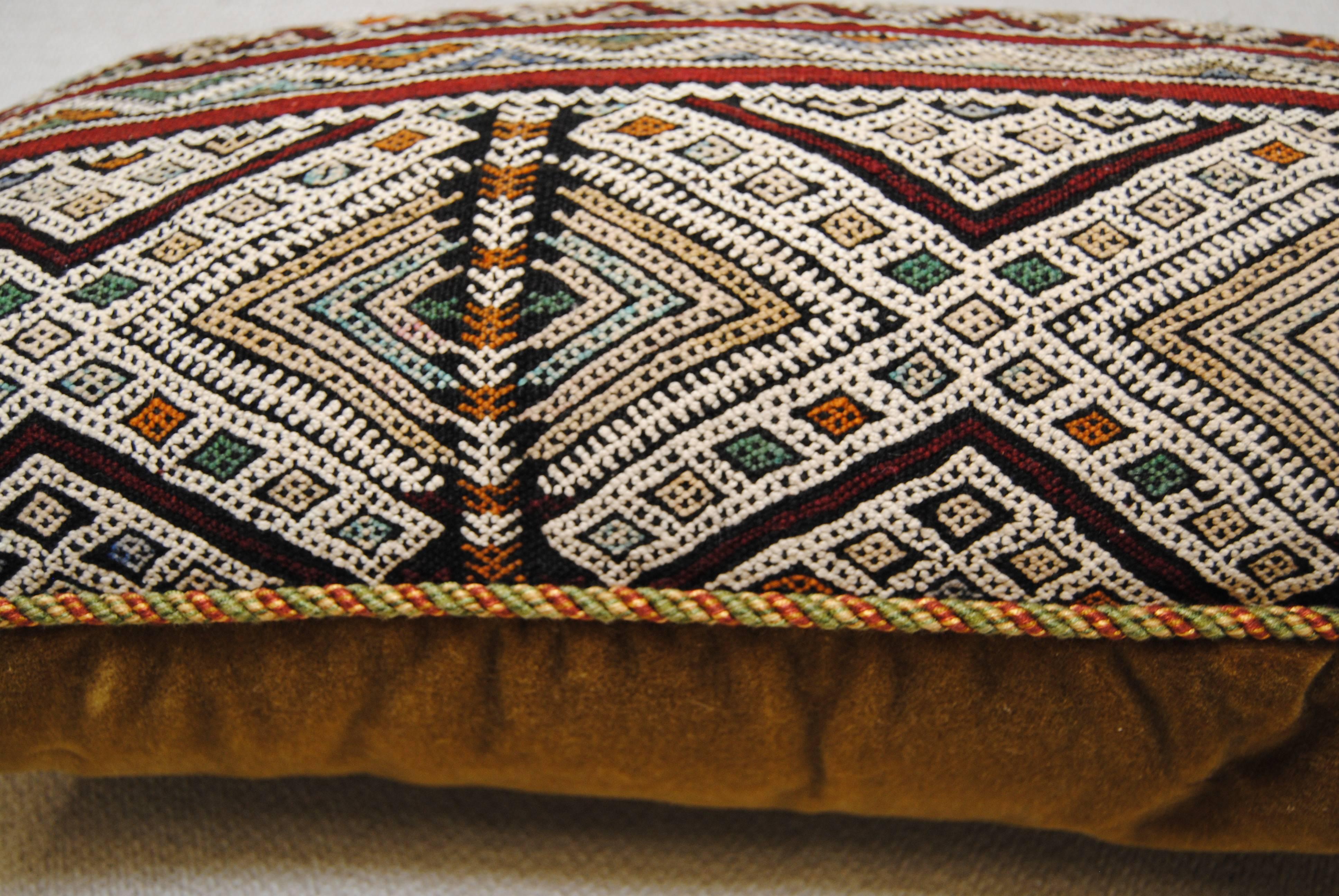 20th Century Custom Pillow Cut from a Hand-Loomed Wool Moroccan Rug, Atlas Mountains For Sale
