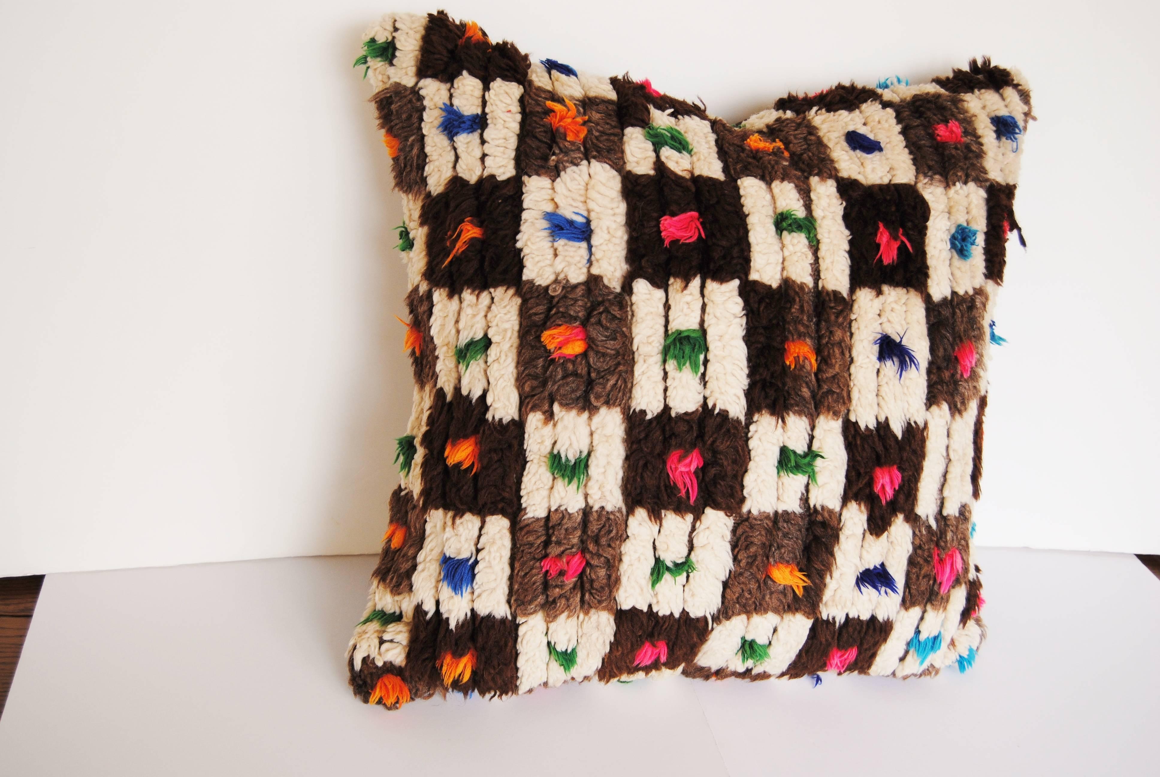 20th Century Custom Pillow Cut from a Vintage Hand Loomed Wool Moroccan Rug, Atlas Mountains