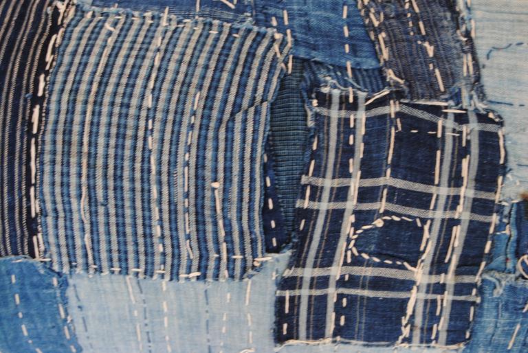 Custom Japanese Indigo Boro Pillow Cut from a Futon Cover with Sashiko