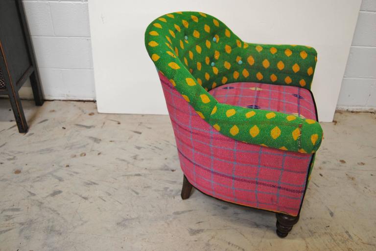 Vintage French Chair Newly Upholstered in Vintage Kantha Quilts from India at 1stDibs