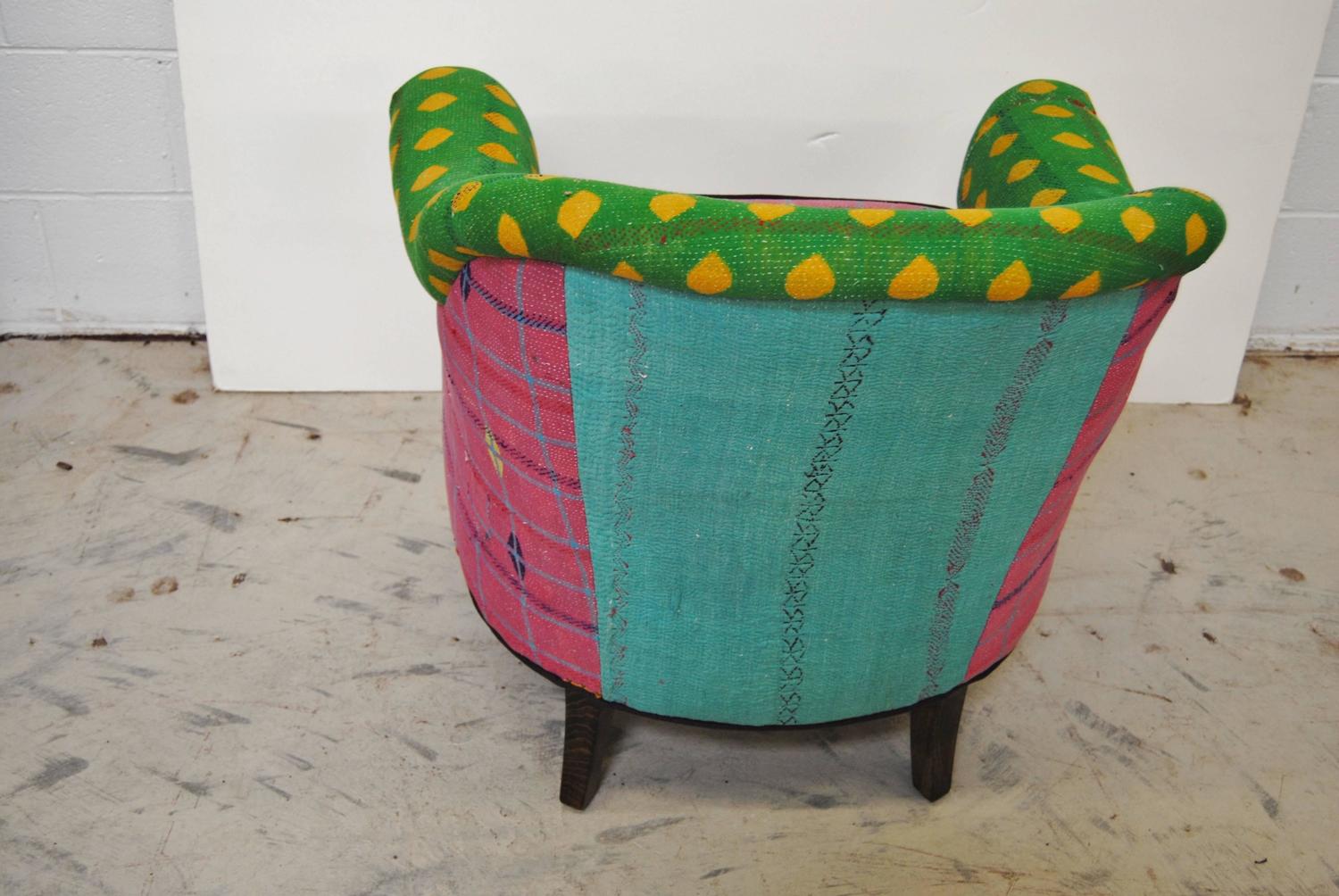 Vintage French Chair Newly Upholstered in Vintage Kantha Quilts from India For Sale at 1stdibs