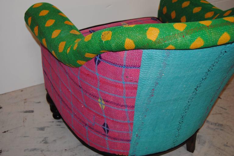 Vintage French Chair Newly Upholstered in Vintage Kantha Quilts from India at 1stDibs