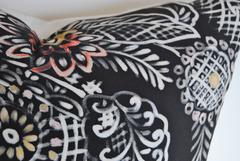 Custom Pillow Cut from a Vintage Hand-Painted Japanese Black Silk Kimono