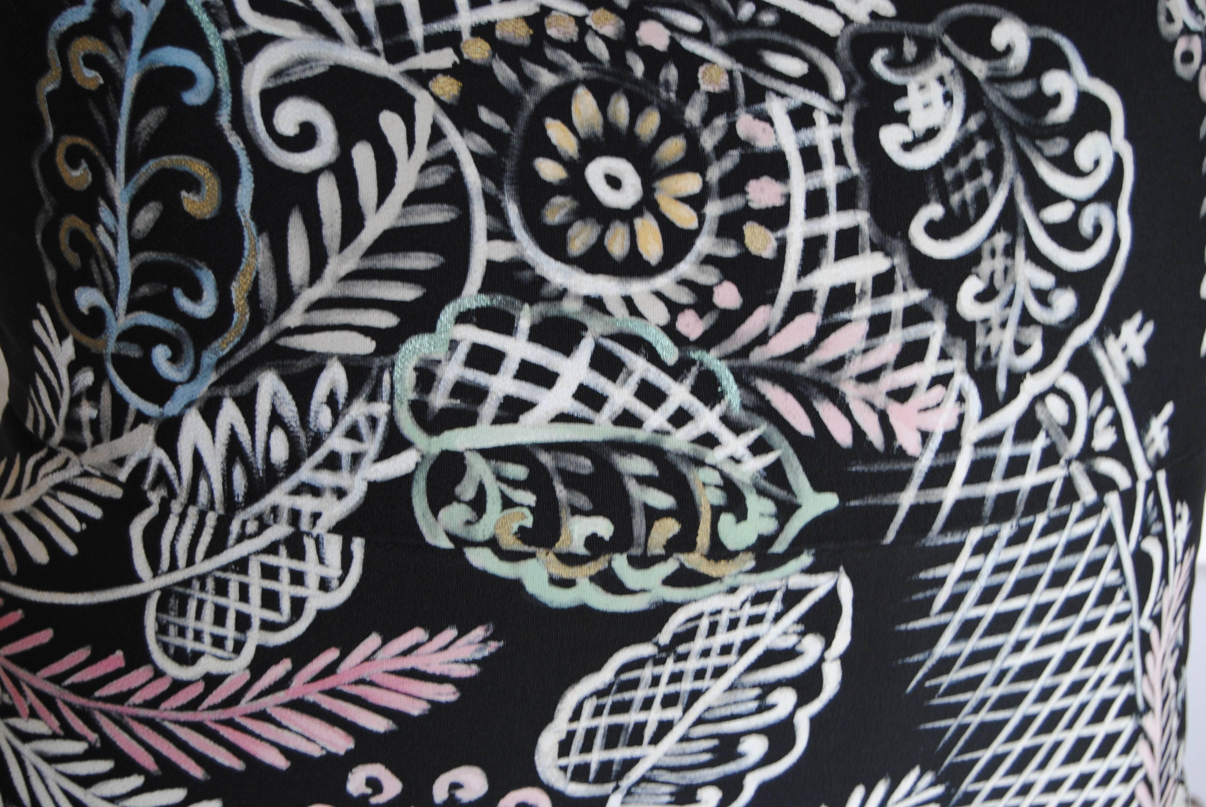 20th Century Custom Pillow Cut from a Vintage Hand-Painted Japanese Black Silk Kimono For Sale