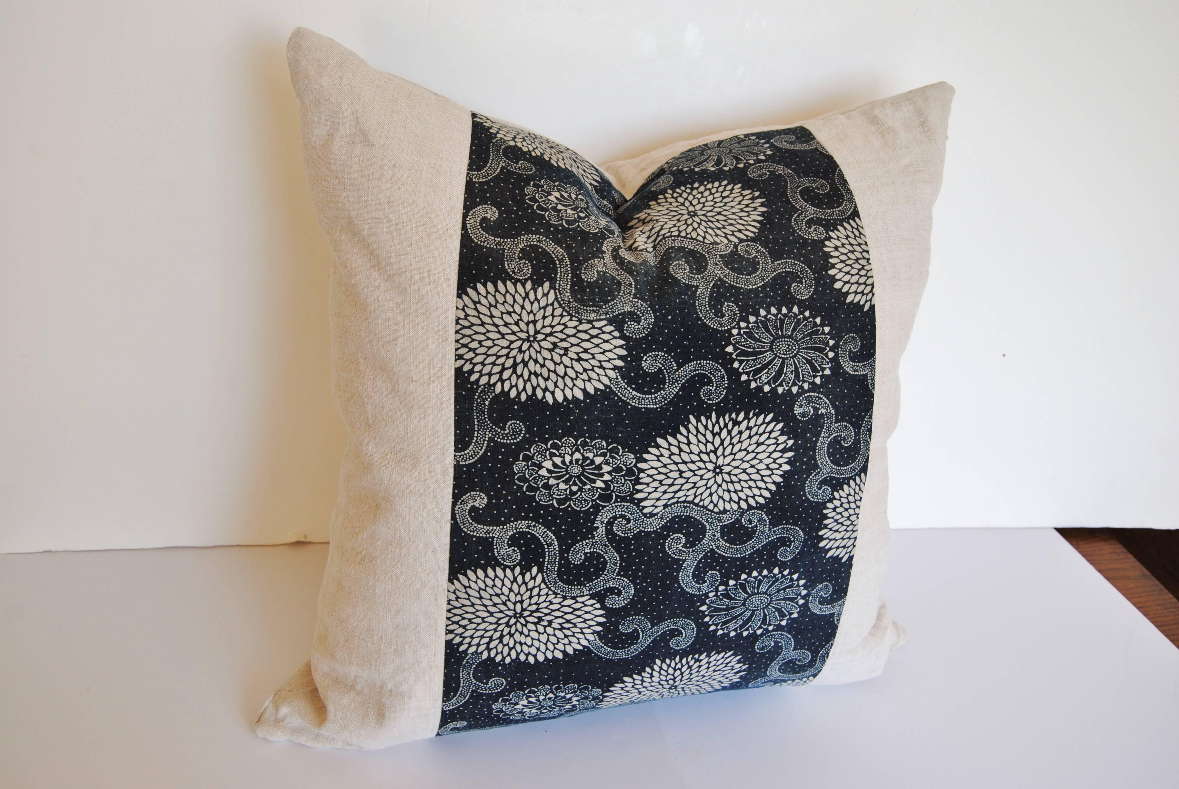 Cotton Custom Pair of Pillows Cut from an Antique Japanese Indigo Katazome Textile For Sale