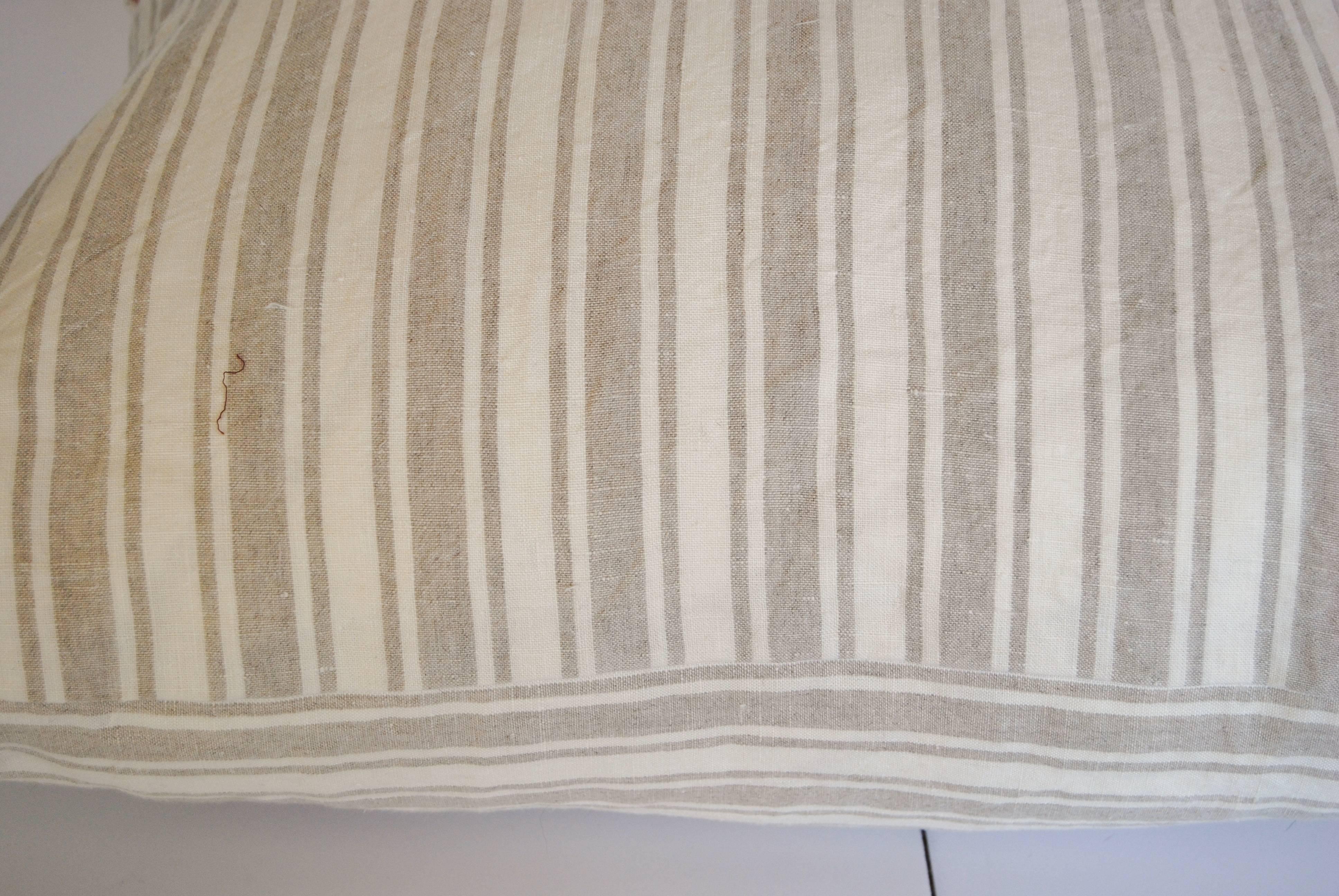20th Century Custom Pillows Cut from a Vintage French Linen Stripe Textile