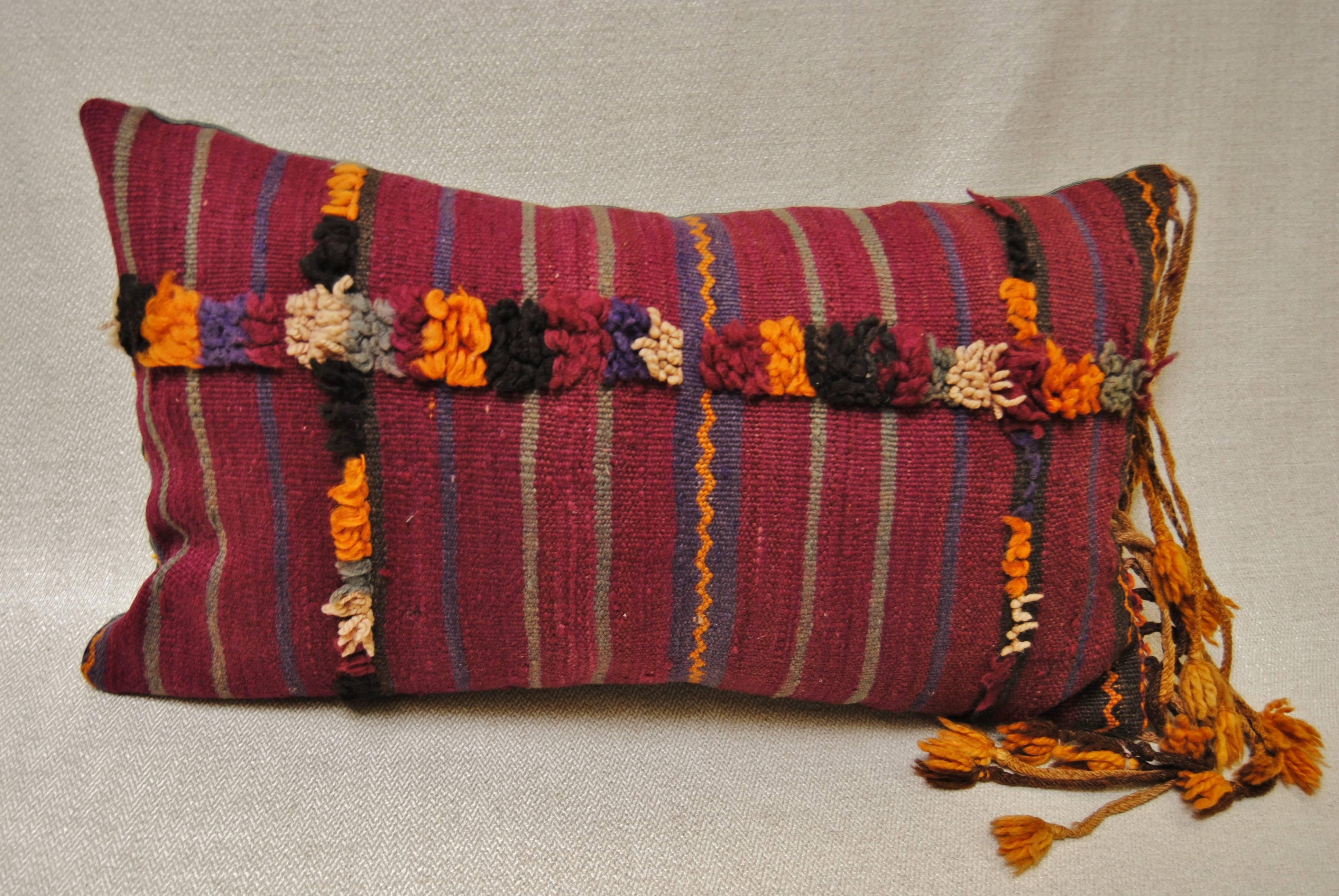 Custom Pillow Cut from a Vintage Hand Loomed Wool Moroccan Berber Rug For Sale 3