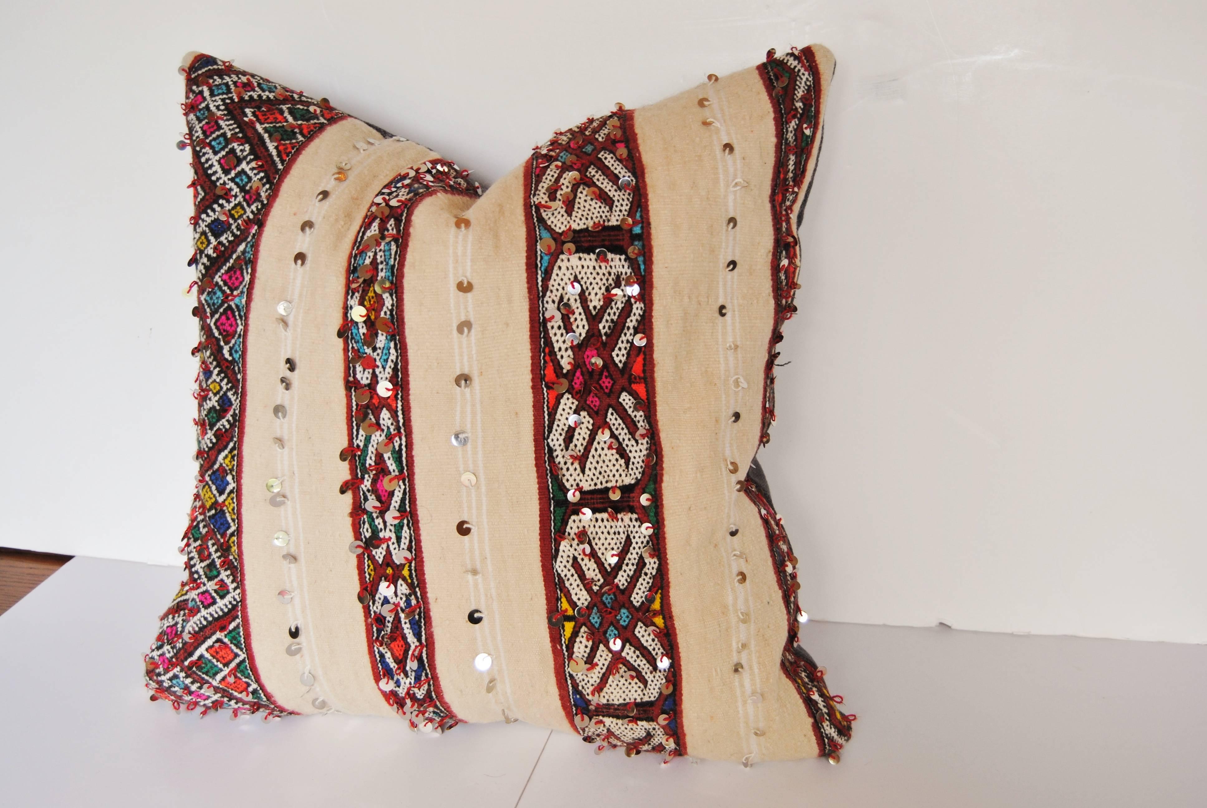 CustomPair of Moroccan Pillows Cut from a Hand-Loomed Wool Rug,  Atlas Mountains In Good Condition In Glen Ellyn, IL