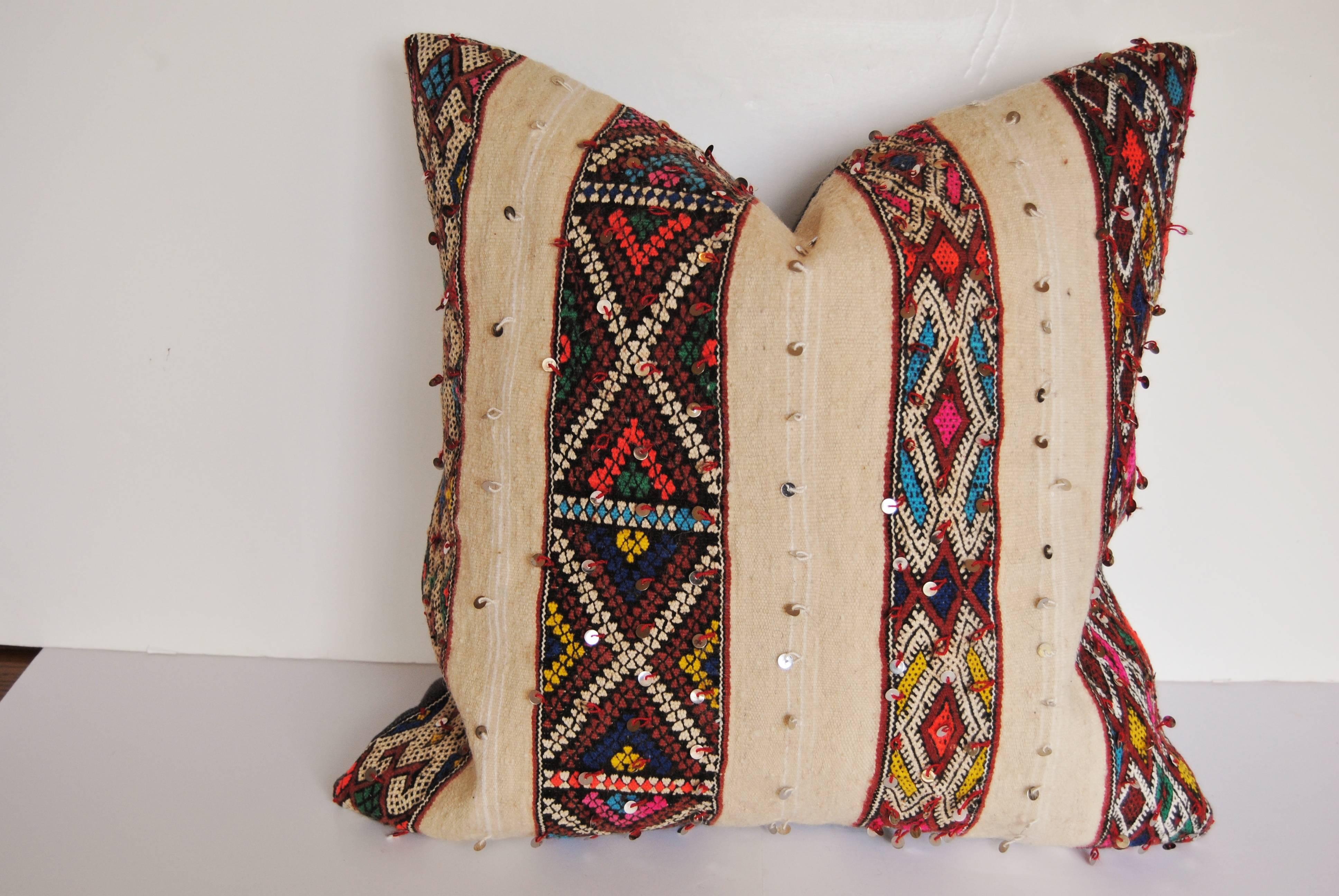 20th Century CustomPair of Moroccan Pillows Cut from a Hand-Loomed Wool Rug,  Atlas Mountains