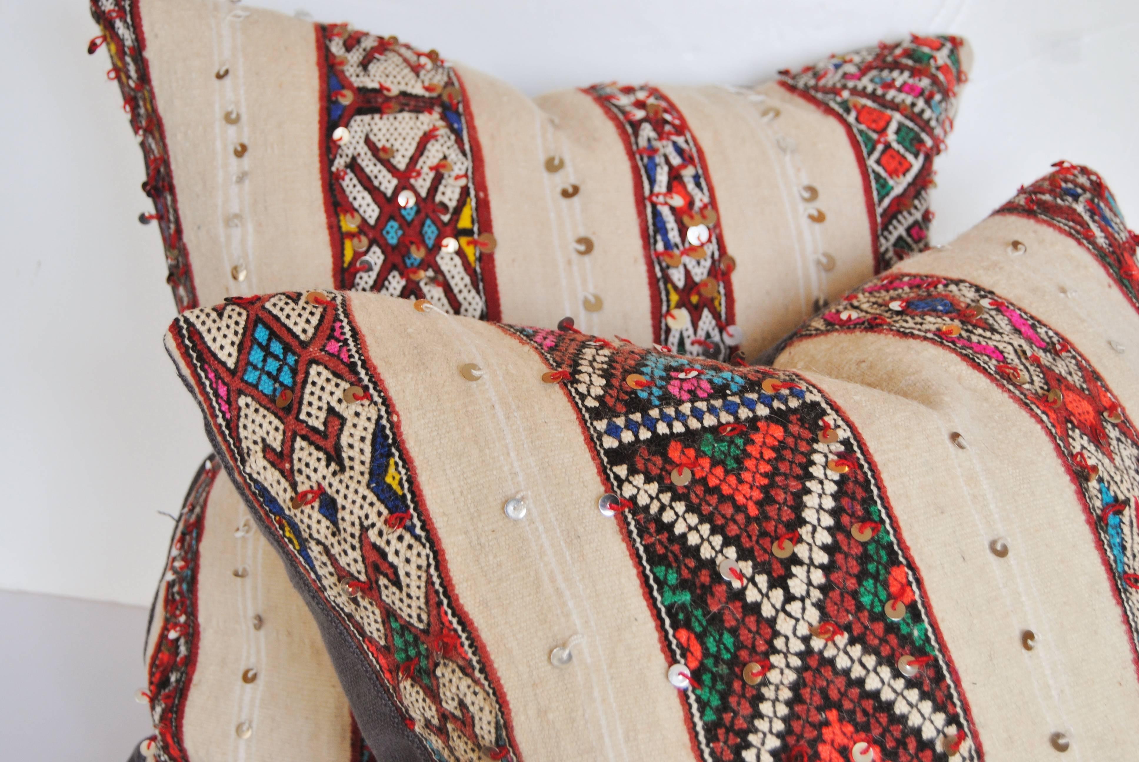 CustomPair of Moroccan Pillows Cut from a Hand-Loomed Wool Rug,  Atlas Mountains 1