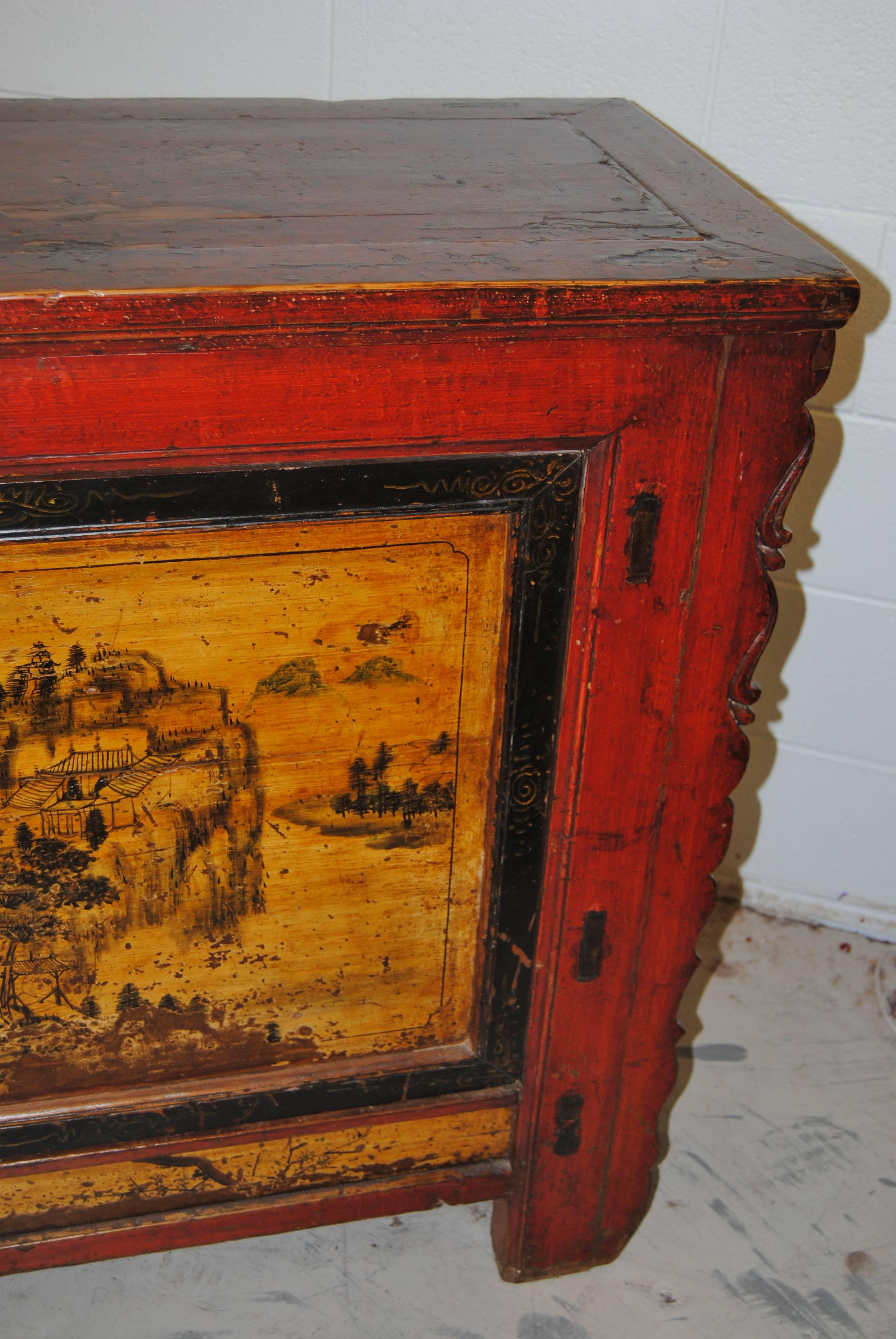 19th Century Chinese Cabinet w/ All Original Folk Motif Designs and Lacquer 4