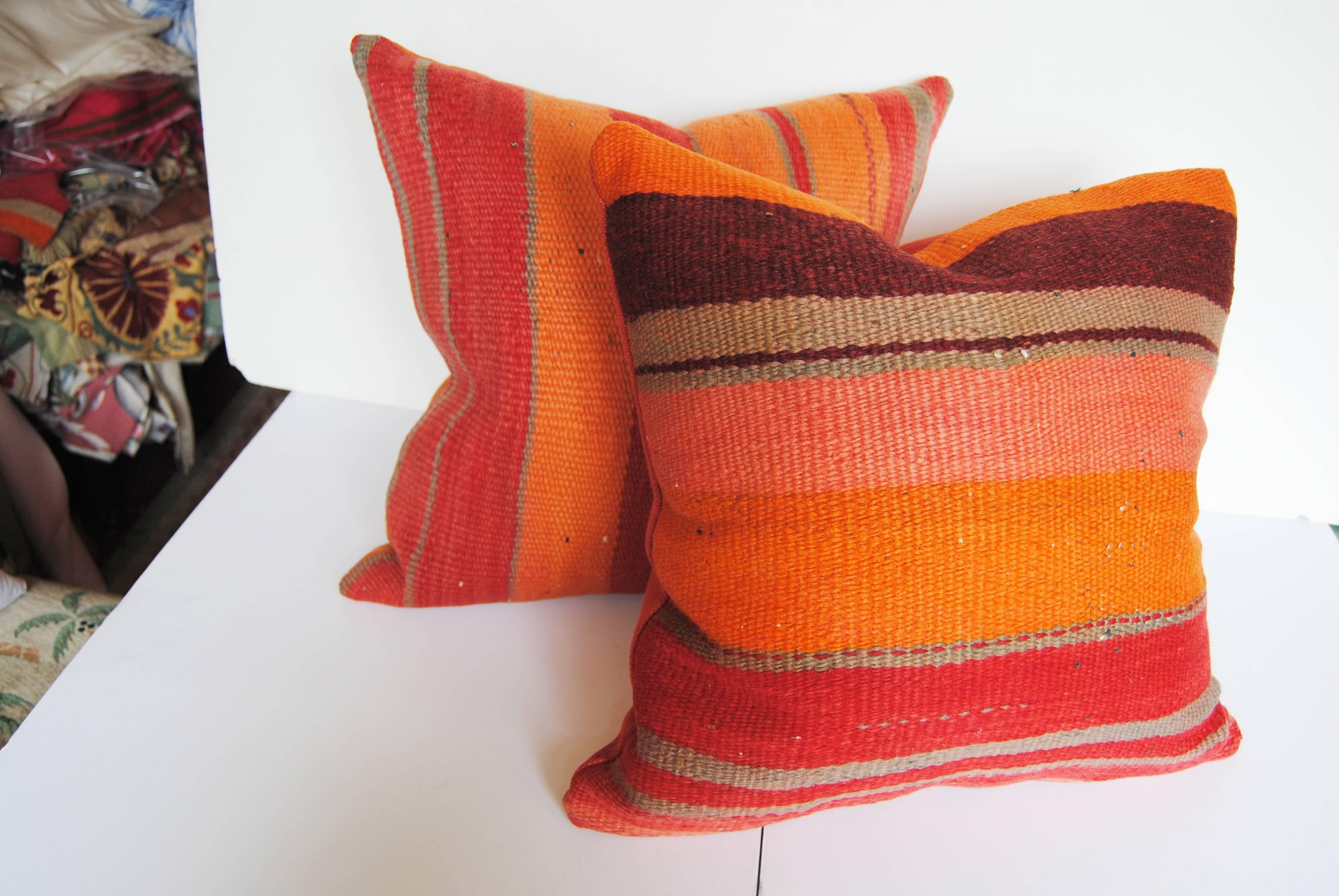 Custom Pair of Moroccan Pillows Cut from a Vintage Hand-Loomed Wool  Berber Rug For Sale 2