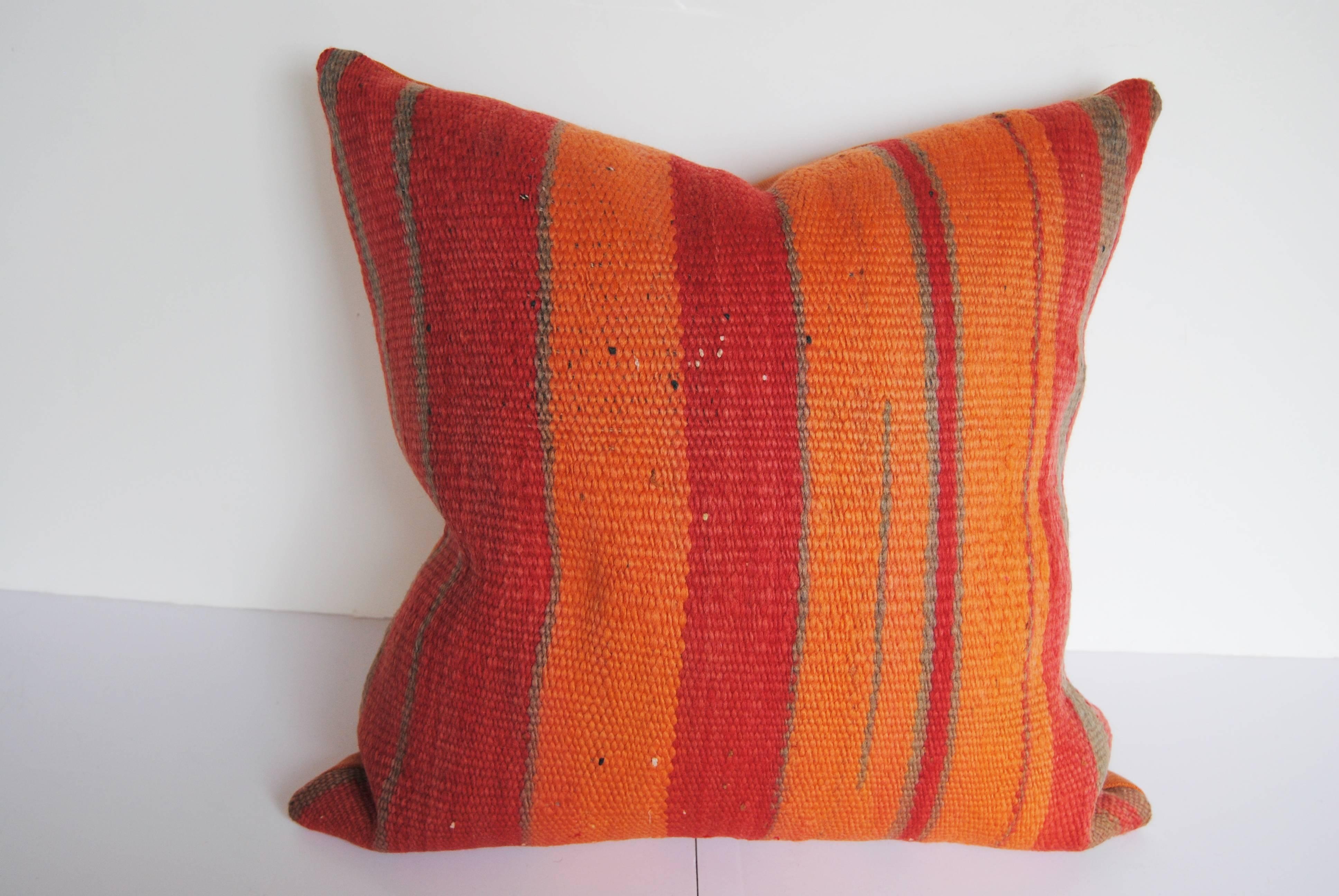 Custom Pair of Moroccan Pillows Cut from a Vintage Hand-Loomed Wool  Berber Rug For Sale 3