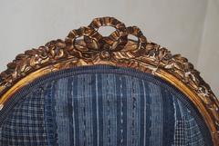 Antique French Gilt Chair Upholstered in an Antique Japanese Indigo Boro Textile