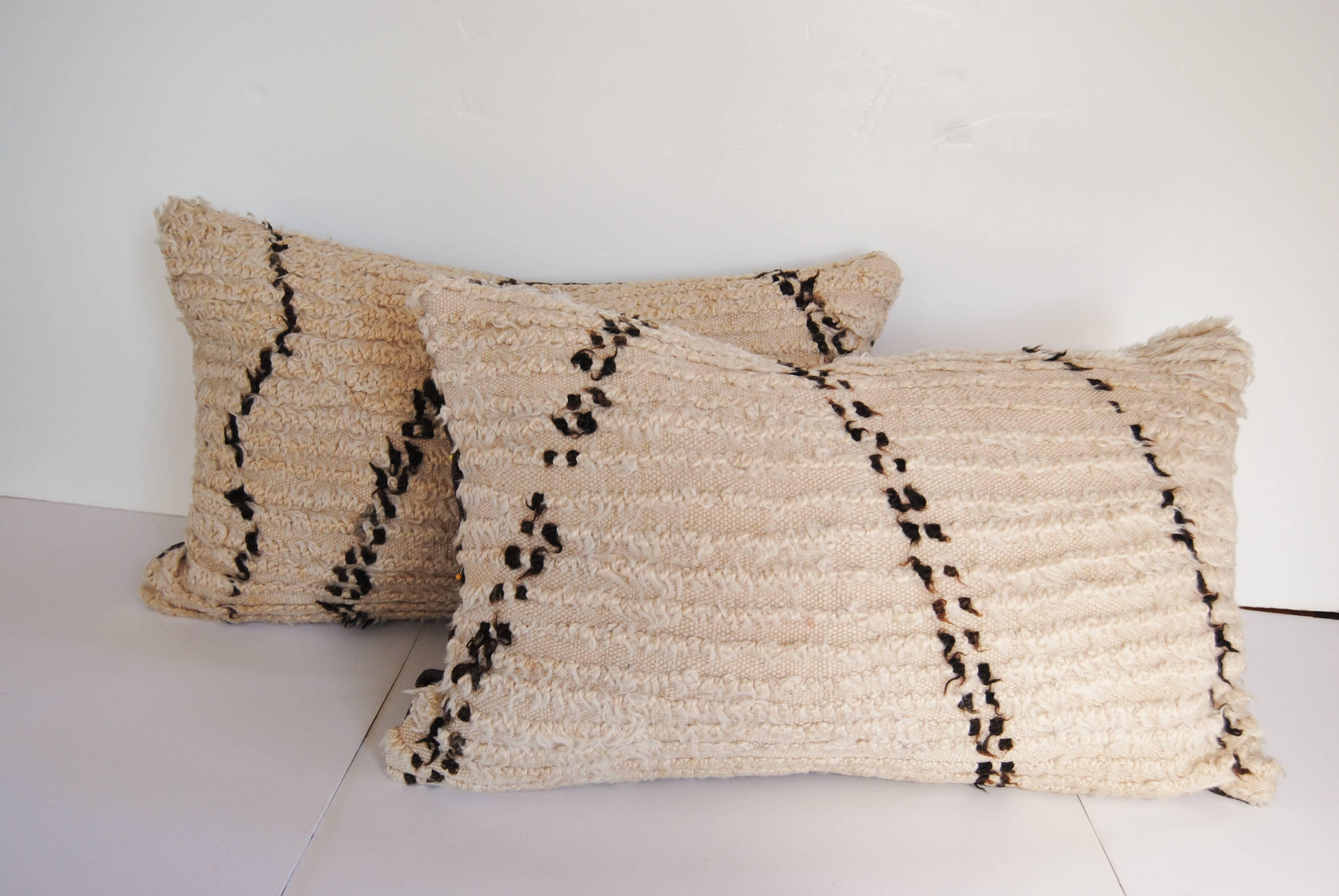 20th Century Custom Pillow cut from a Vintage Beni Ouarain Moroccan Handloomed Wool Rug For Sale