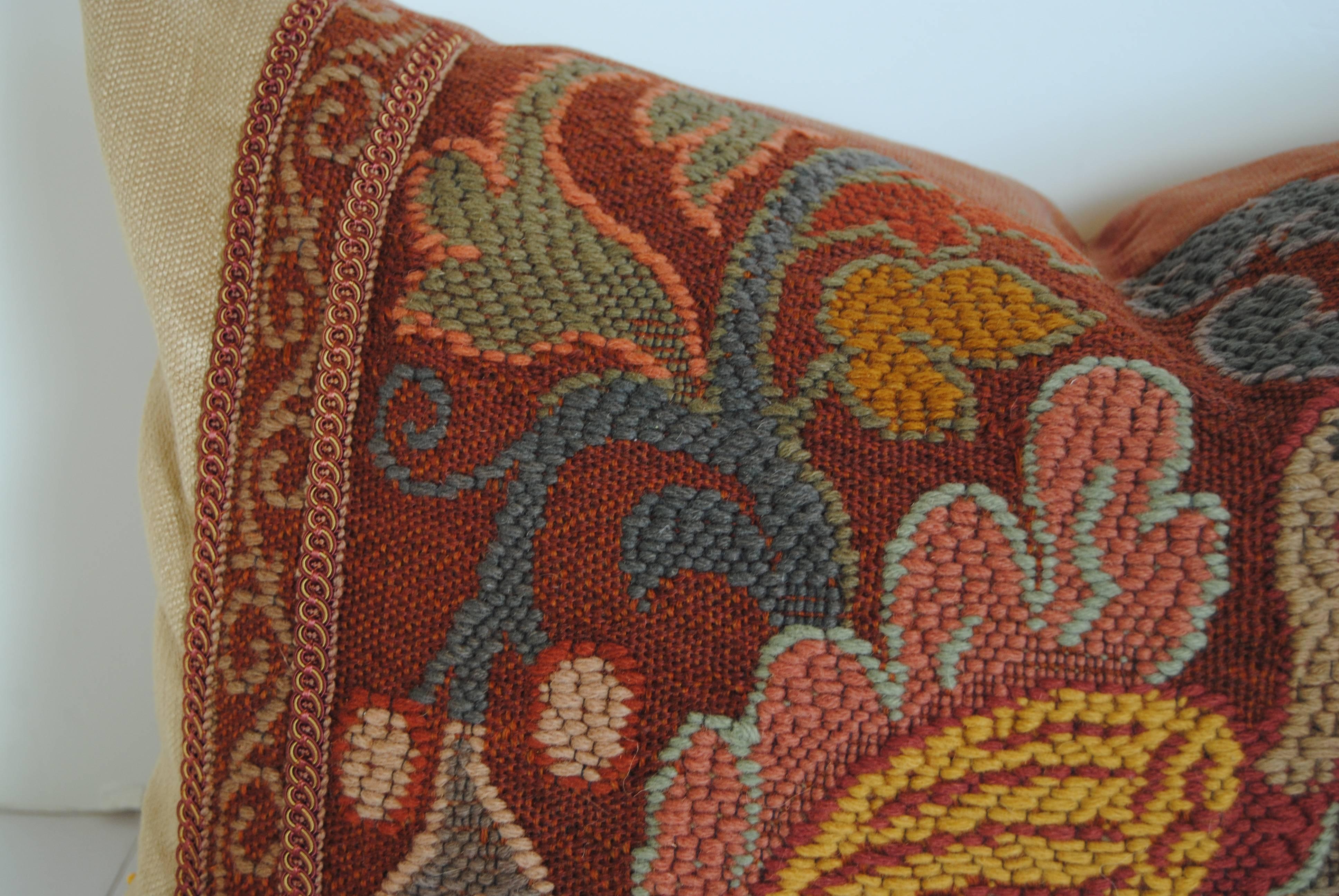 Antique French Hand-Loomed Woolwork Pillow, circa Late 19th Century For Sale 1