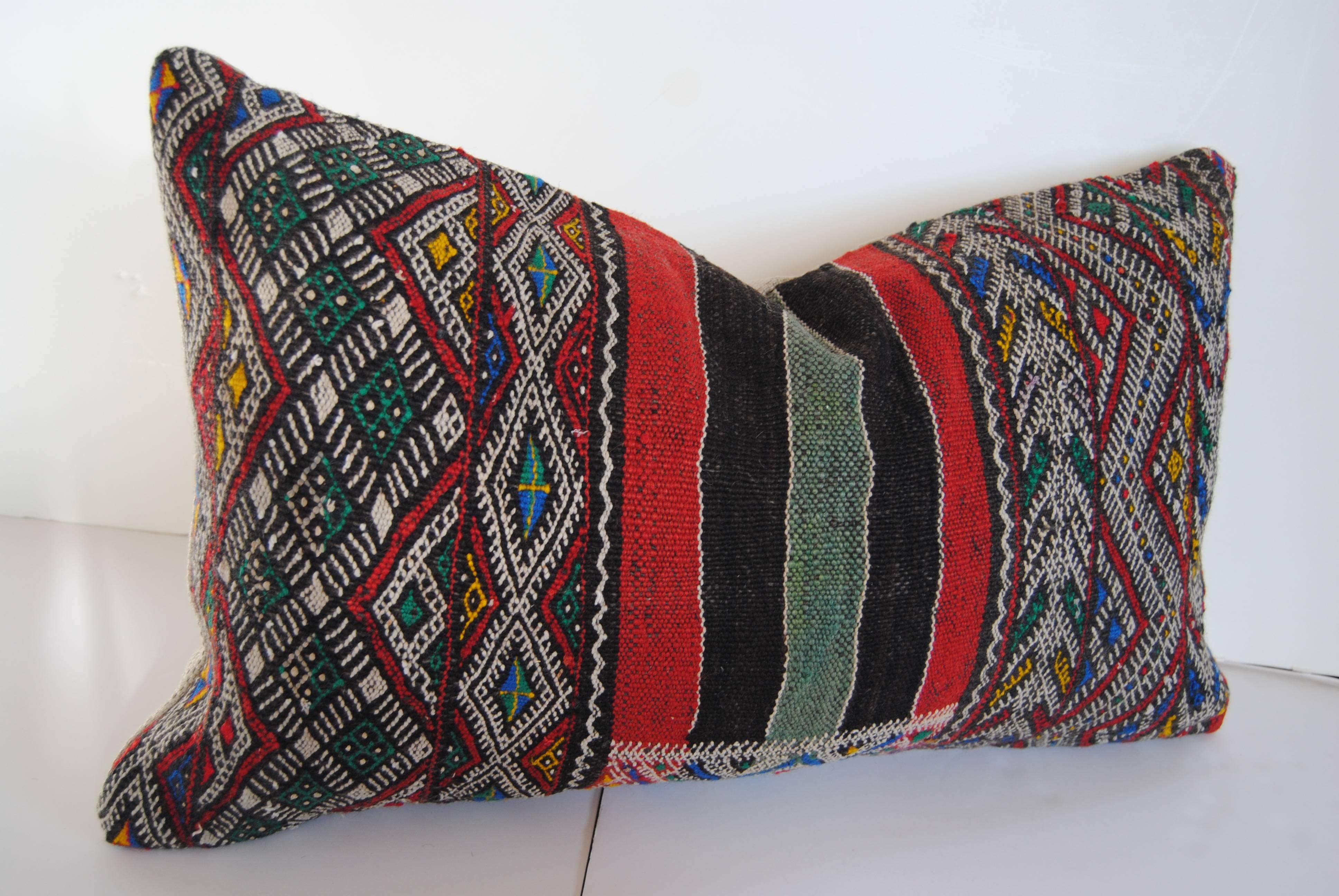 Custom Moroccan Pillow Cut from a Vintage Hand Loomed Wool Berber Rug  In Excellent Condition For Sale In Glen Ellyn, IL