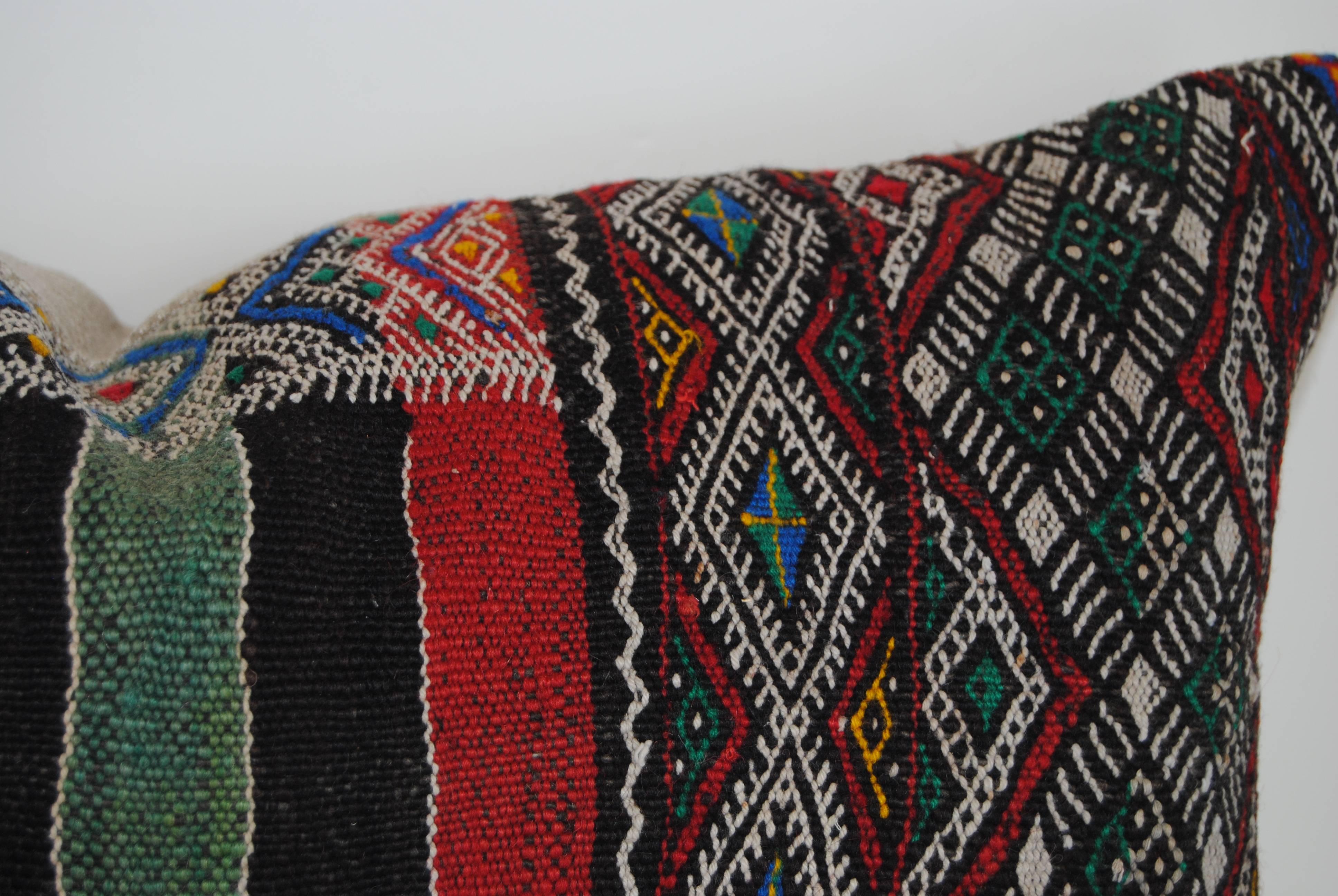 Custom Moroccan Pillow Cut from a Vintage Hand Loomed Wool Berber Rug  For Sale 1
