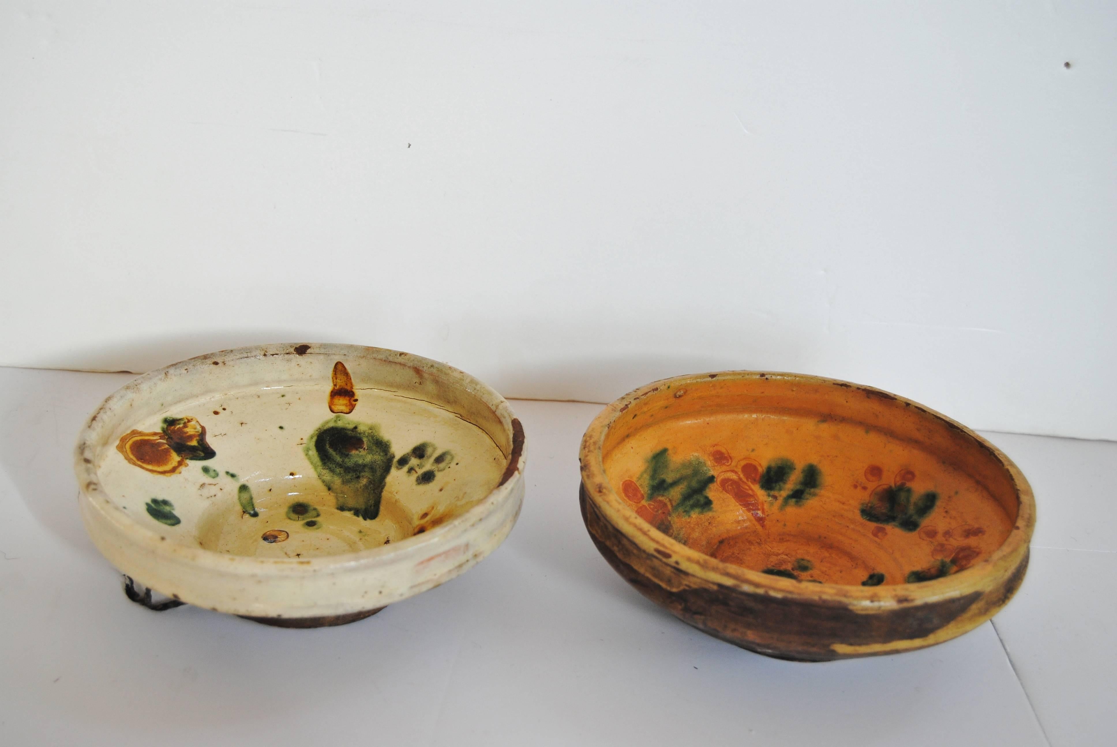 20th Century Pair of Slipware Pottery Bowls from Transylvania, Romania