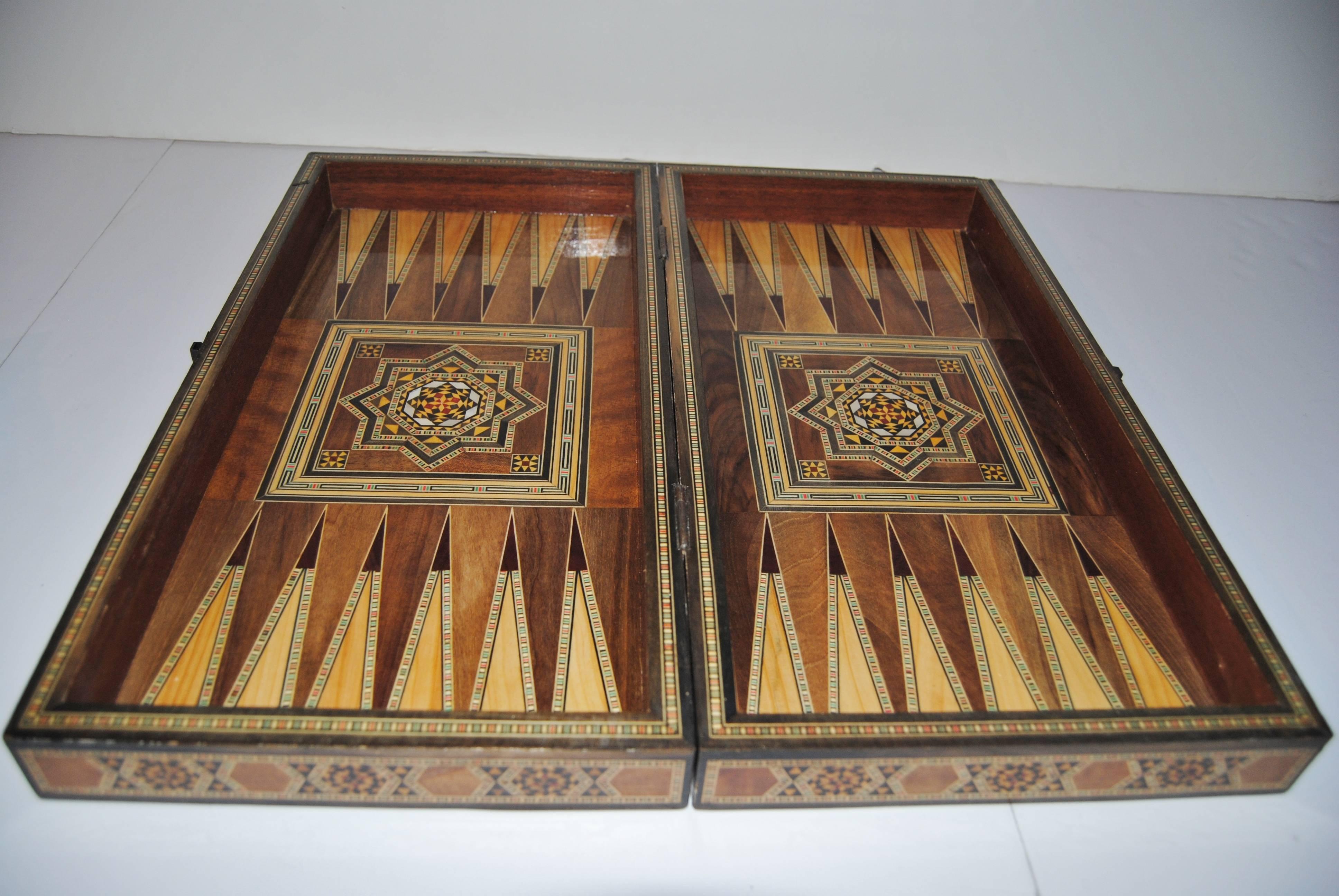 20th Century Syrian Handcrafted Backgammon/Chess Board with Inlaid Mother-of-Pearl