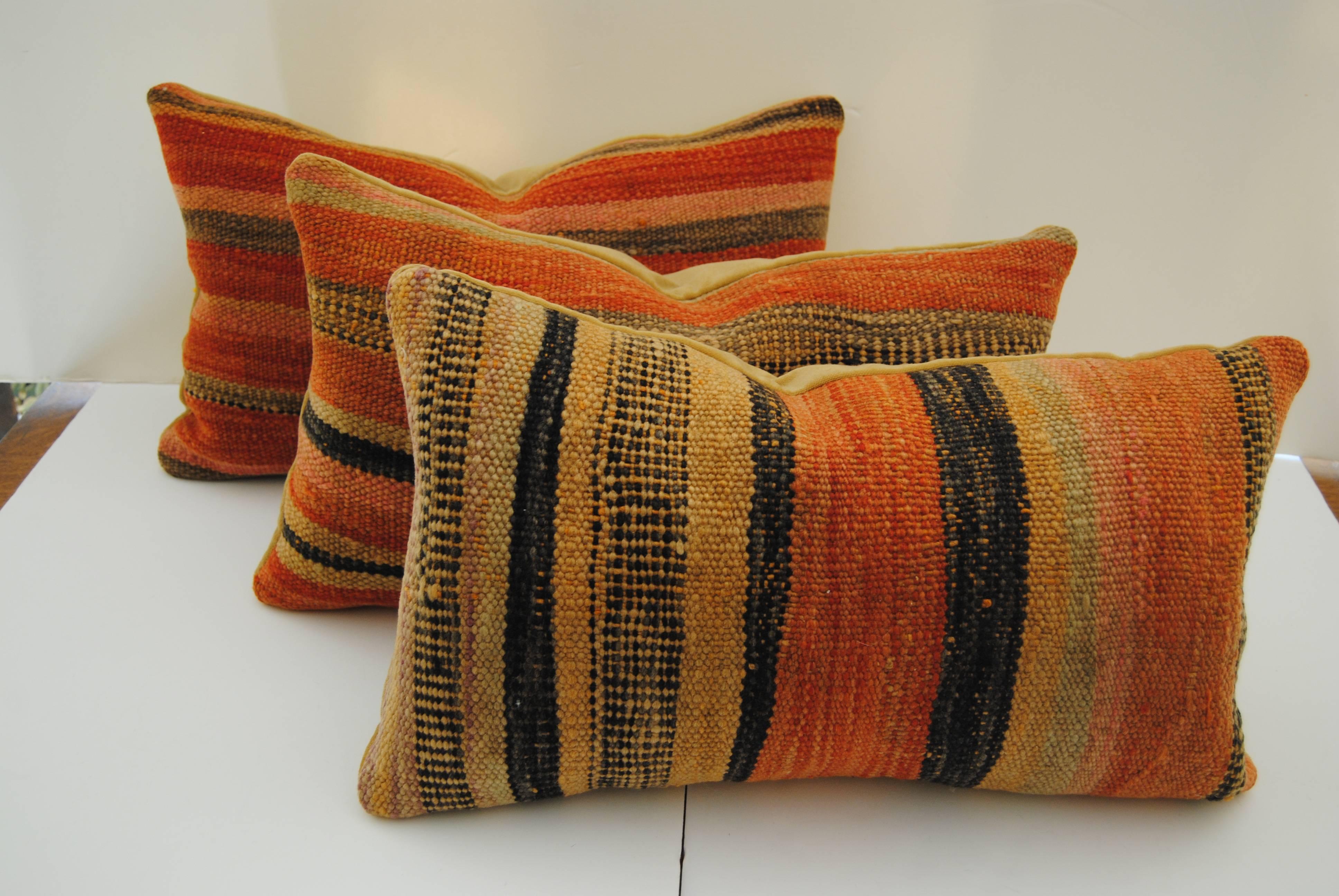 Moroccan Pillow Cut from a Vintage Hand Loomed Wool Berber Rug 1